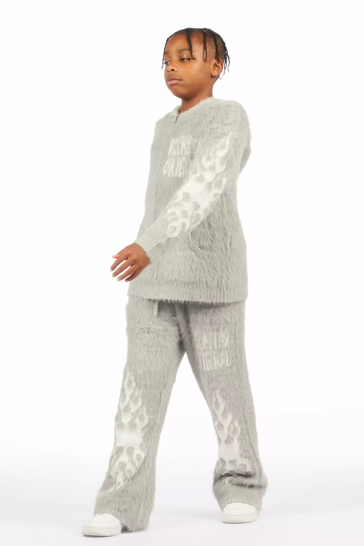 Boys Toshio Grey Stacked Flare Knitted Mohair Track Set