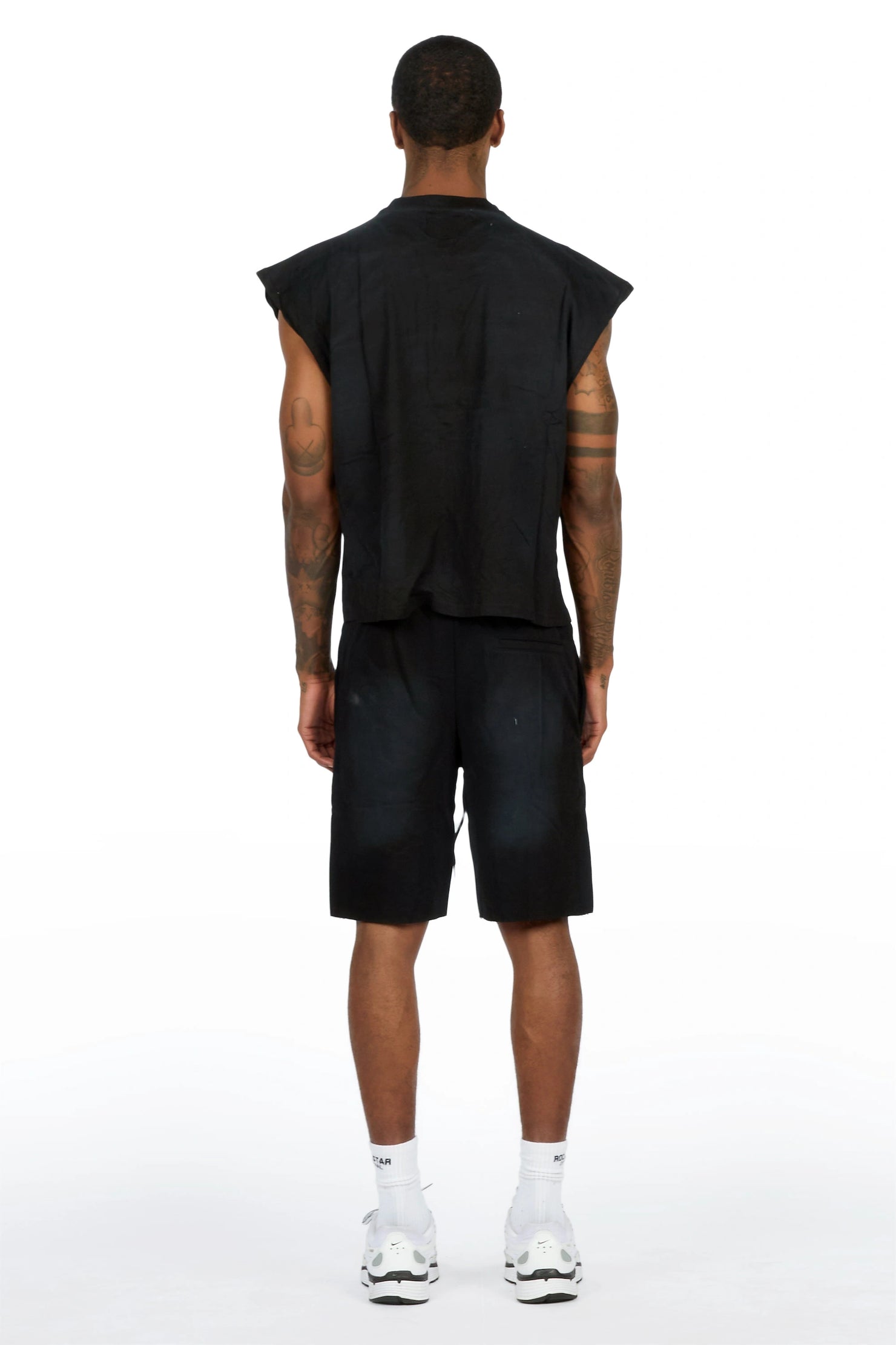 Tumo Black Cut Sleeve Crop Boxy Tee Short Set