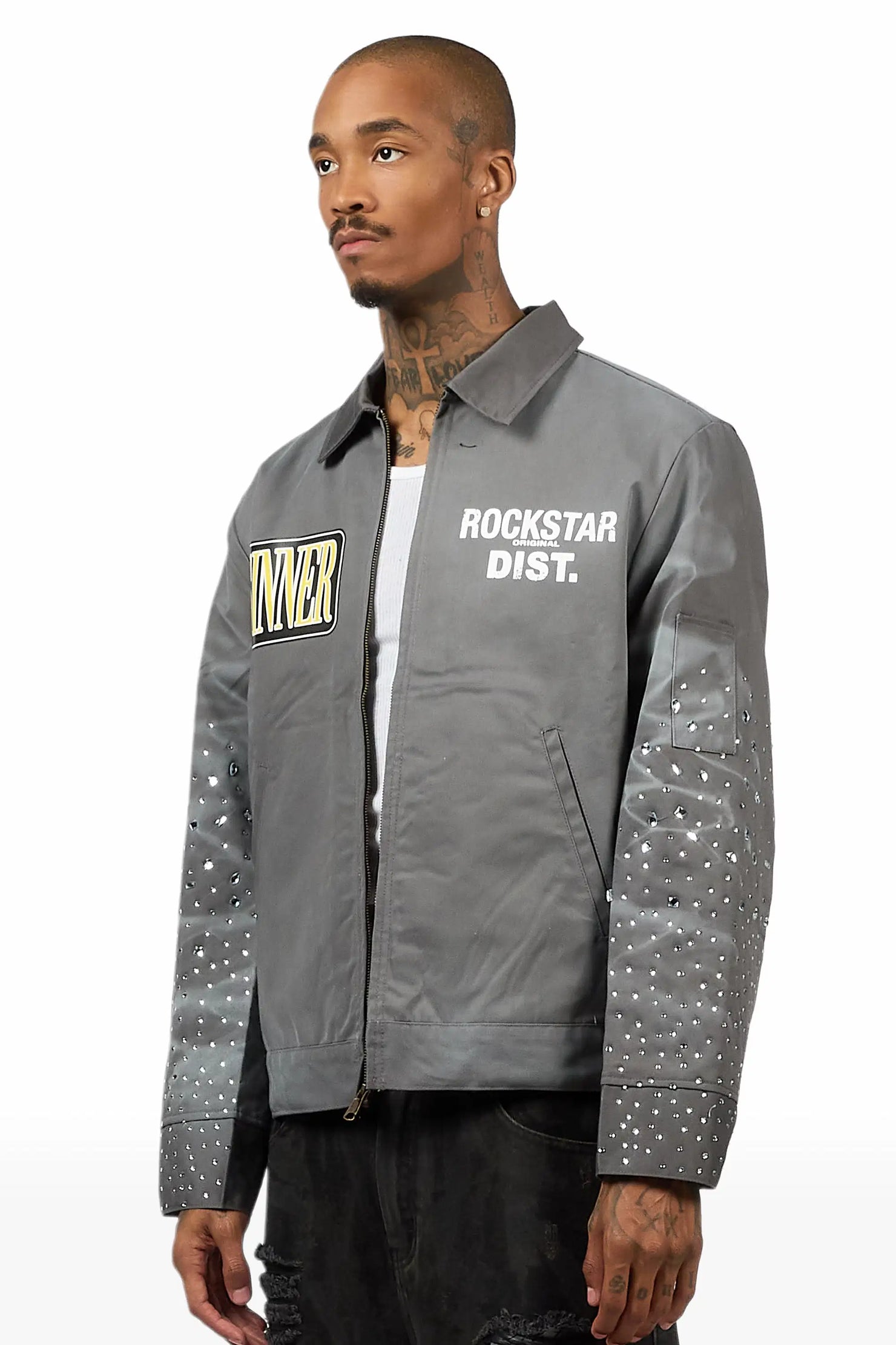 Traval Dark Grey Rhinestone Workman Jacket