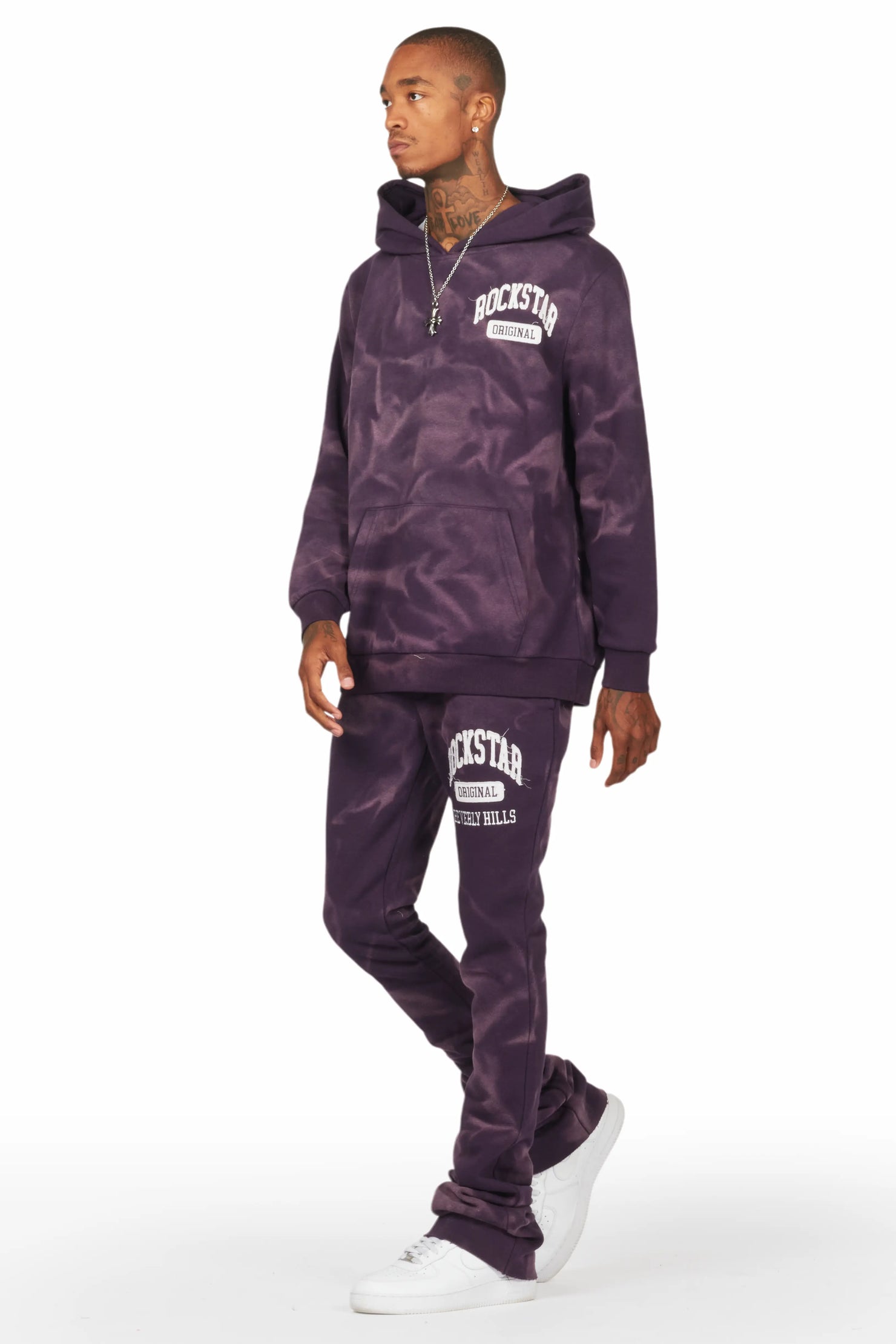 Member Purple Hoodie Patchwork Stacked Flare Track Set