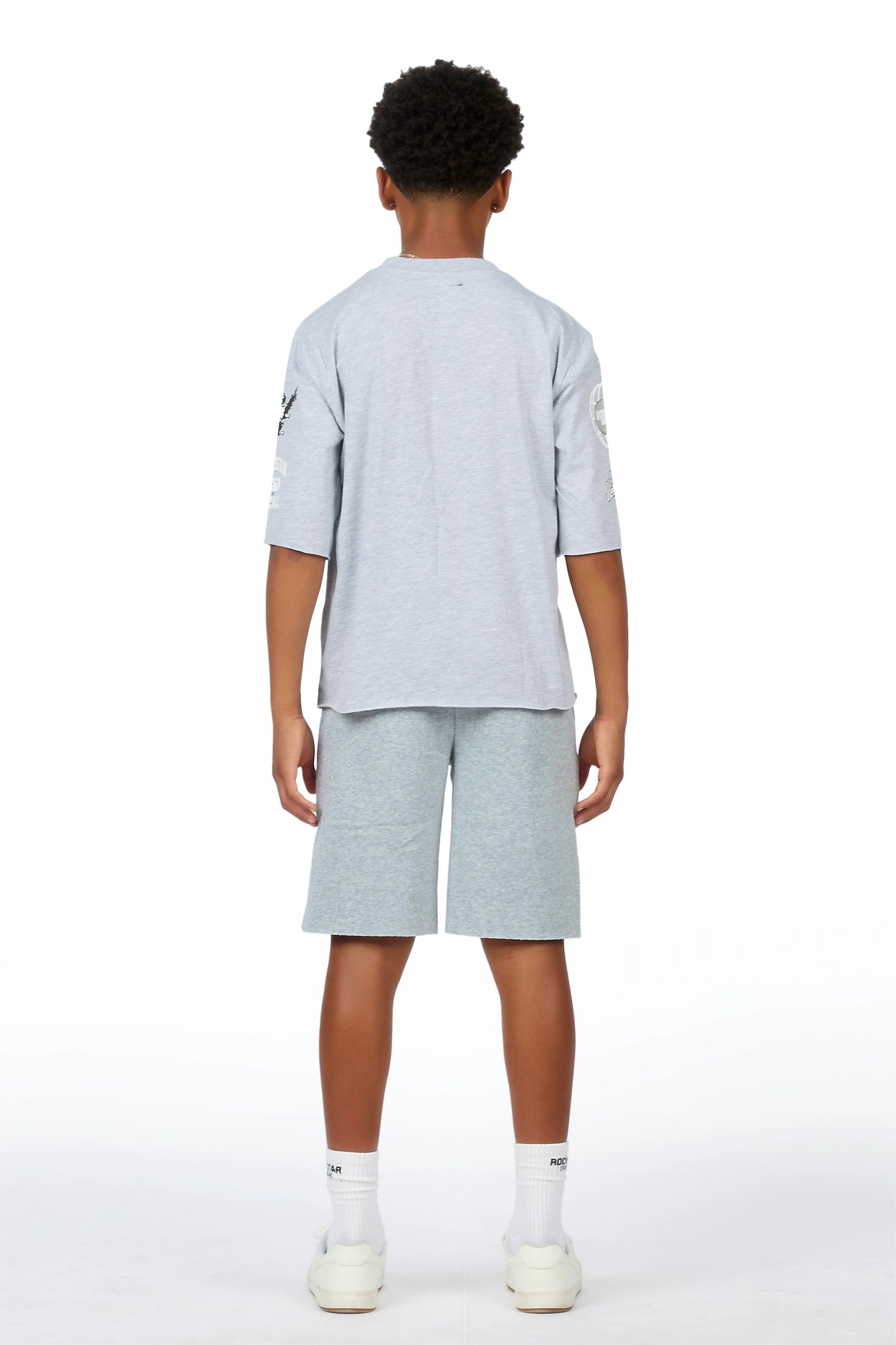 Boys Gutta Grey Rhinestone Boxy T-Shirt/Short Set
