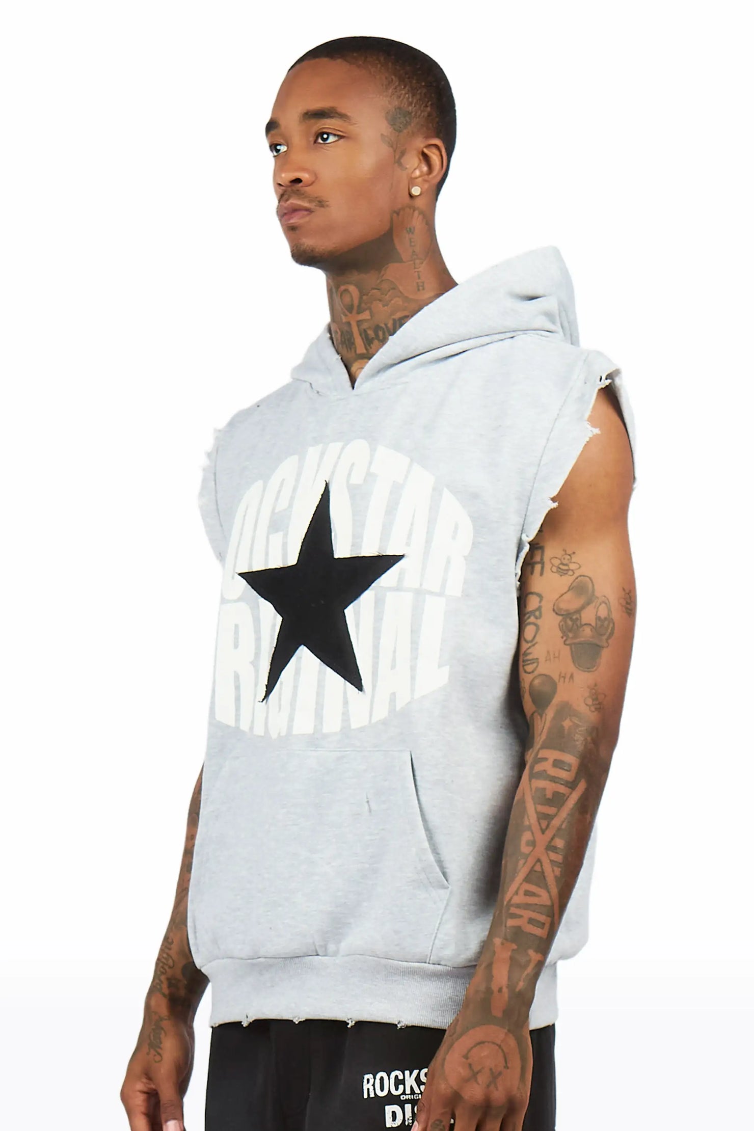 States 2.0 Heather Grey Cut Sleeve Hoodie