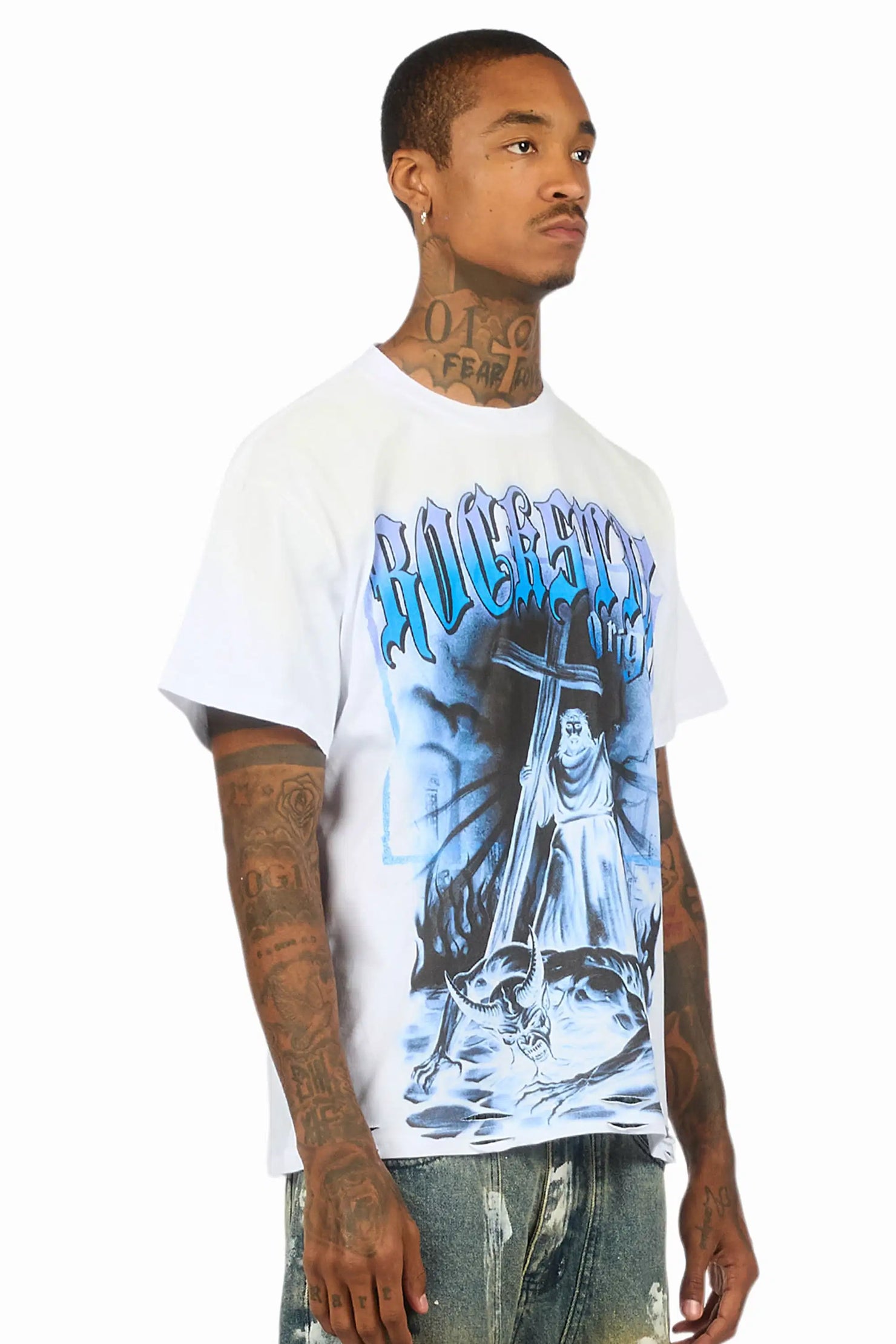 Renzo White Oversized Graphic T-Shirt