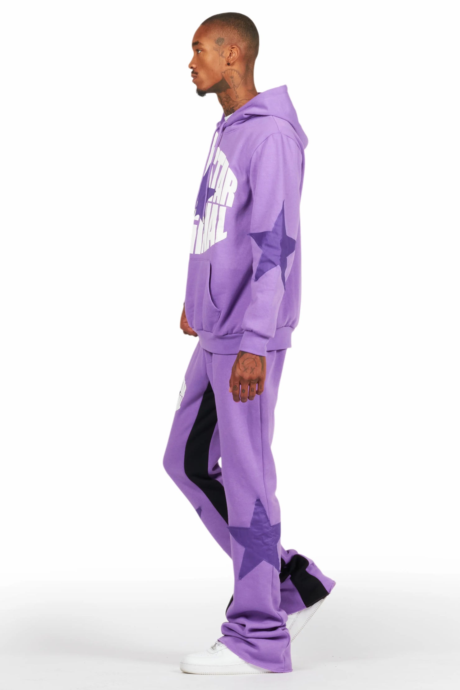 States Purple Baggy Stacked Hoodie Track Set