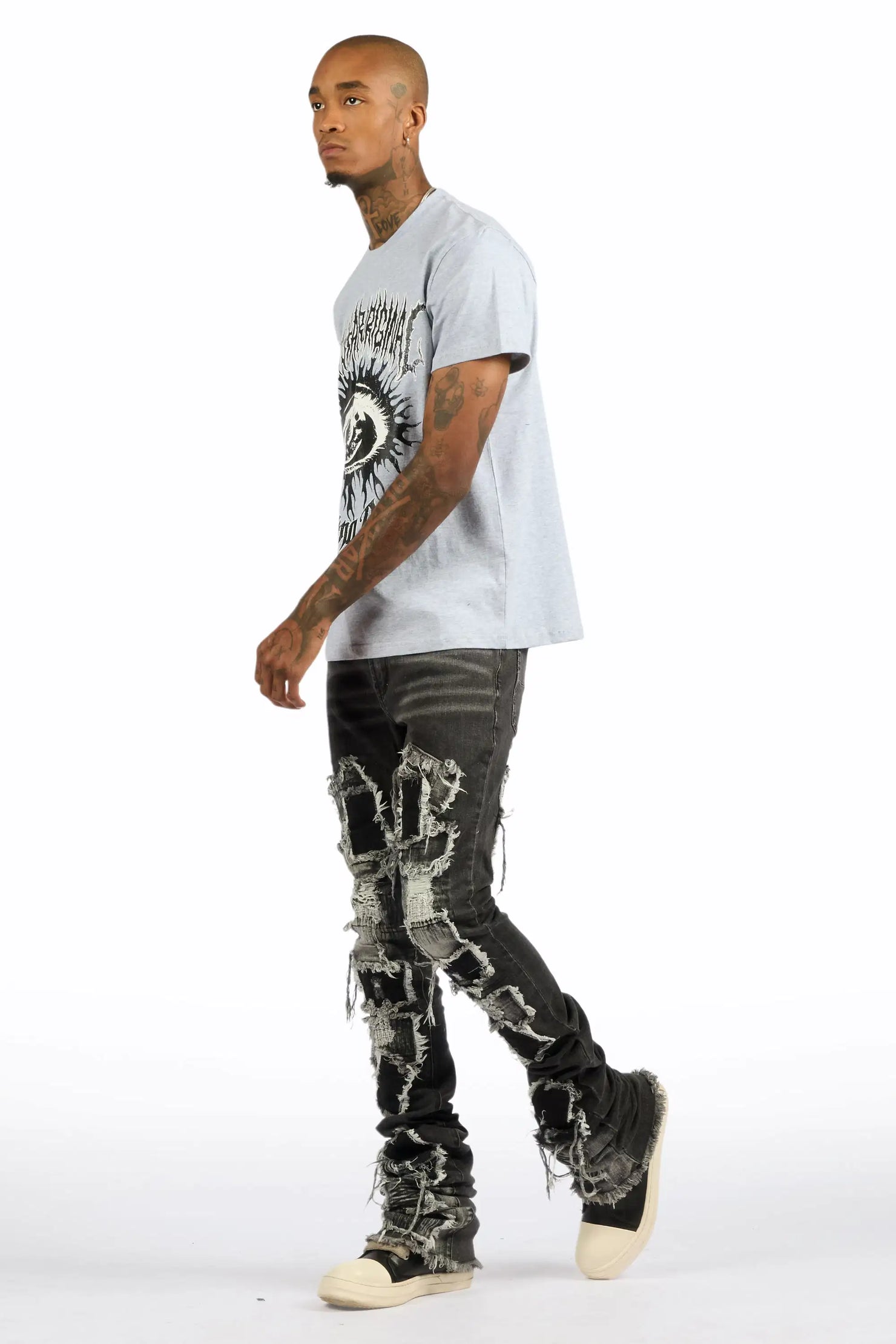 All Seeing Eyes Heather Grey T-Shirt/Super Stacked Flare Jean Bundle