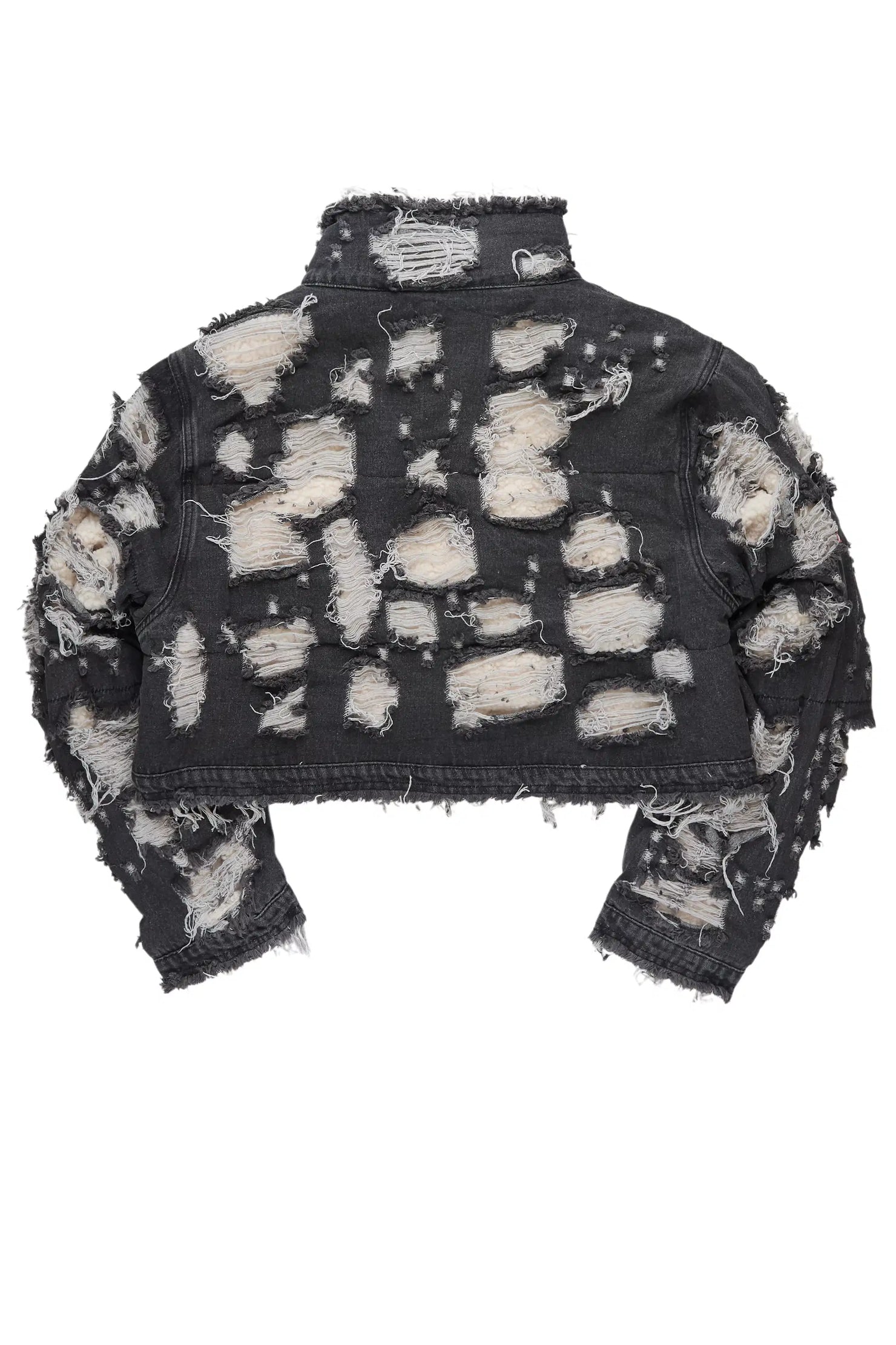 Fara Black Denim Sherpa Puffer Jacket