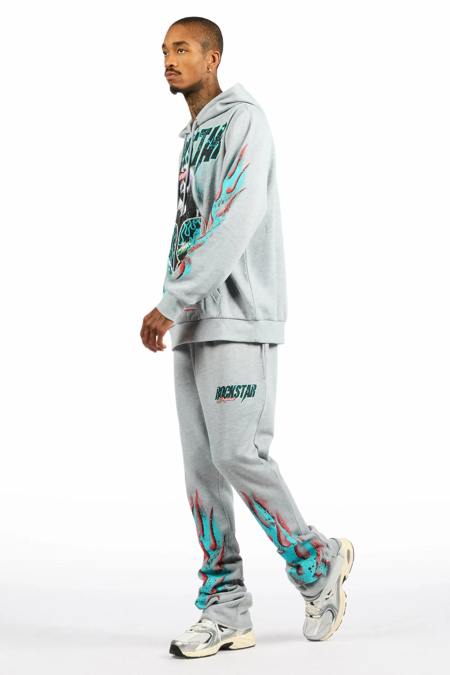 Kruz Heather Grey Hoodie/Stacked Pant Track Set