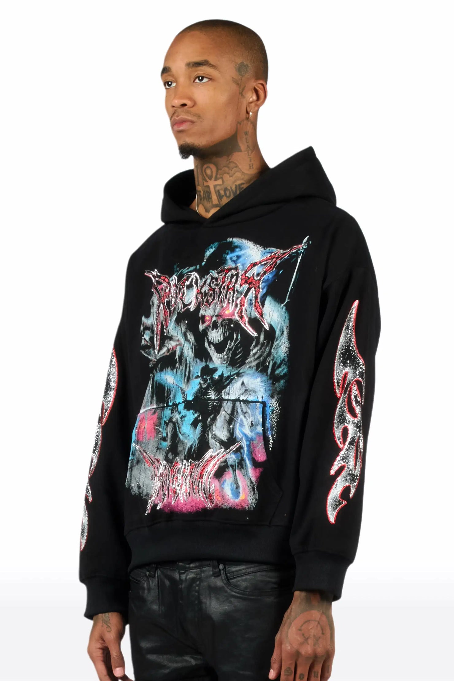 Rix Black Rhinestone Oversized Hoodie