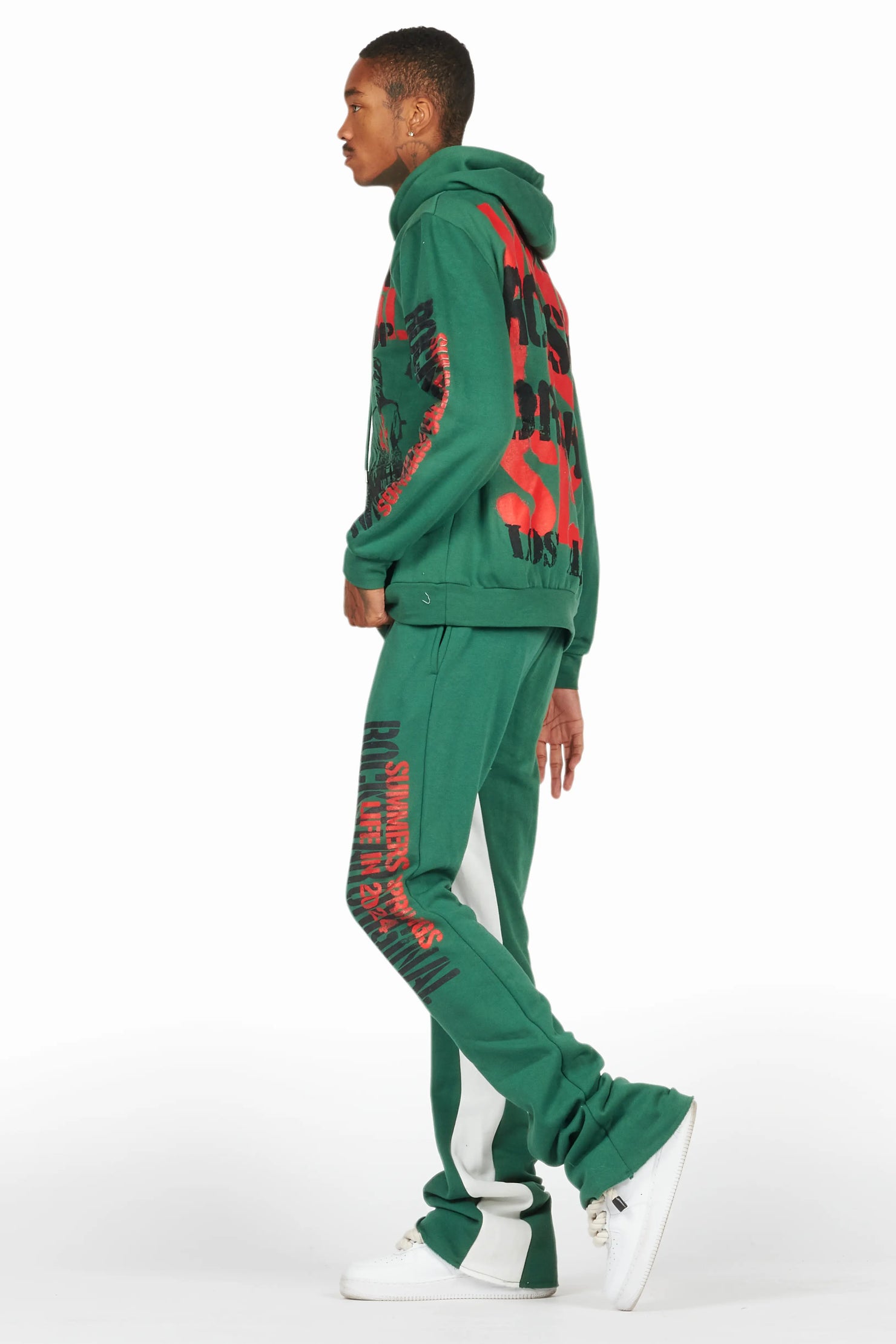 Omer Green Hoodie/Baggy Track Pant Set