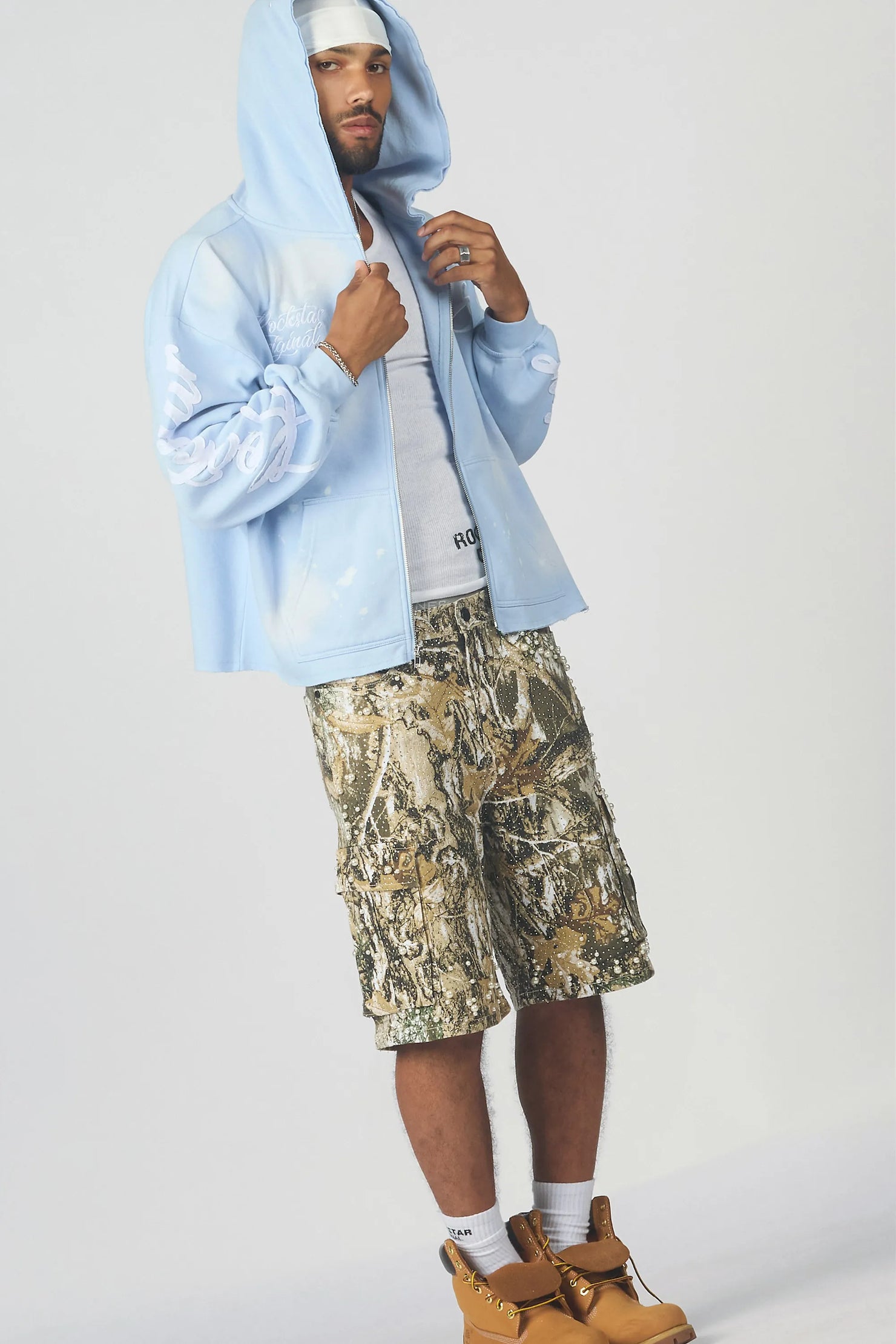 Sevyn Tree Camo Rhinestone Denim Short