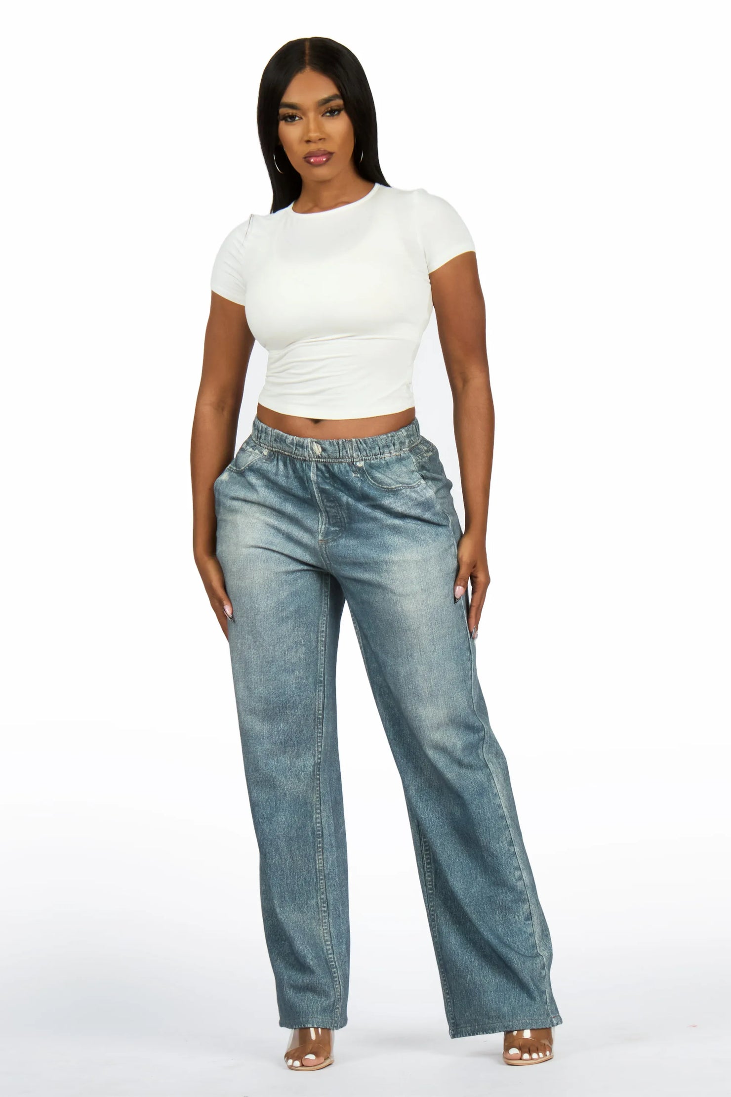 Jaleecia Med. Wash Denim Print Stretch Terry Sweatpant Jean