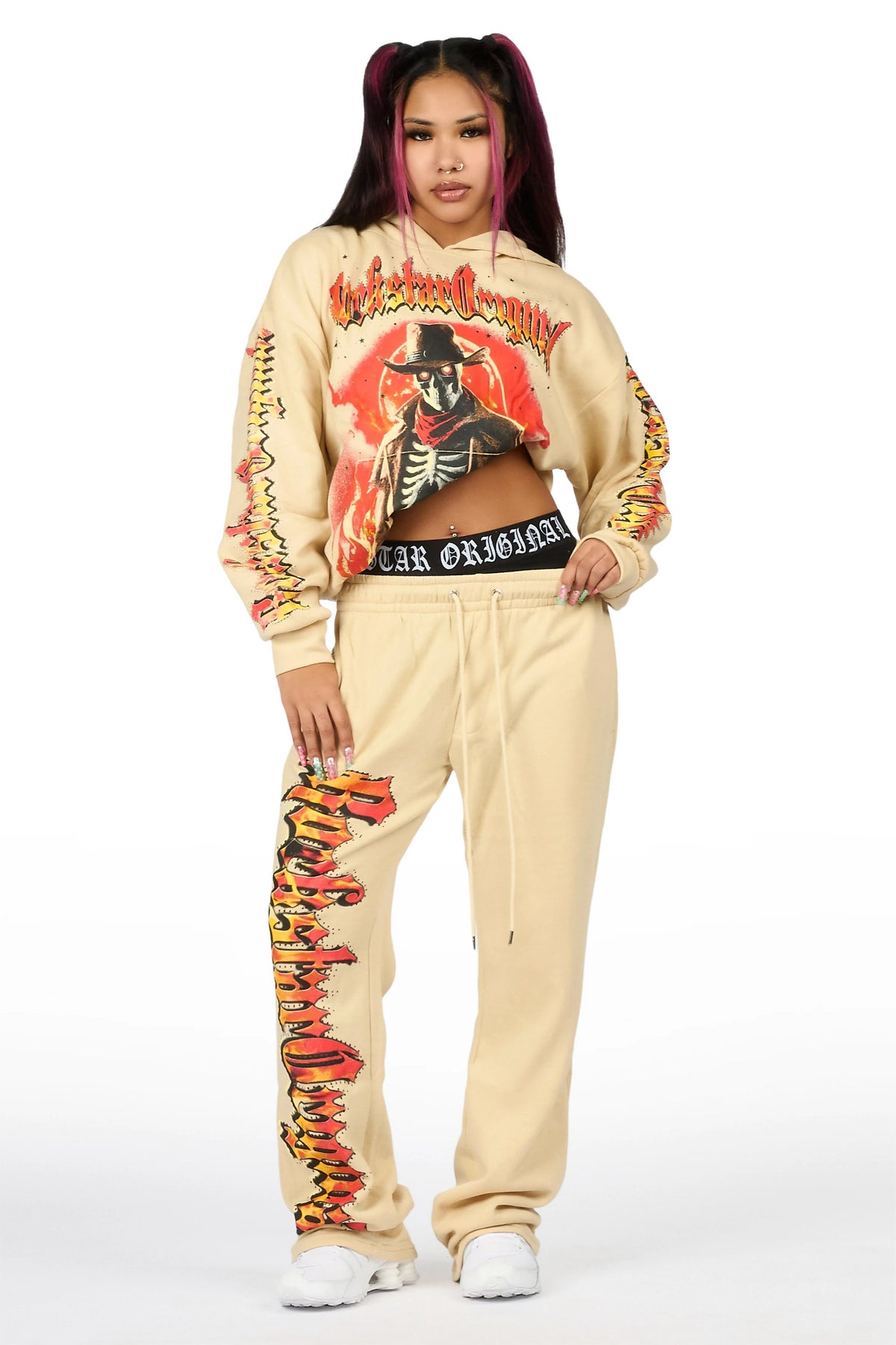 Anneleise Beige Graphic Baggy Fit Track Set