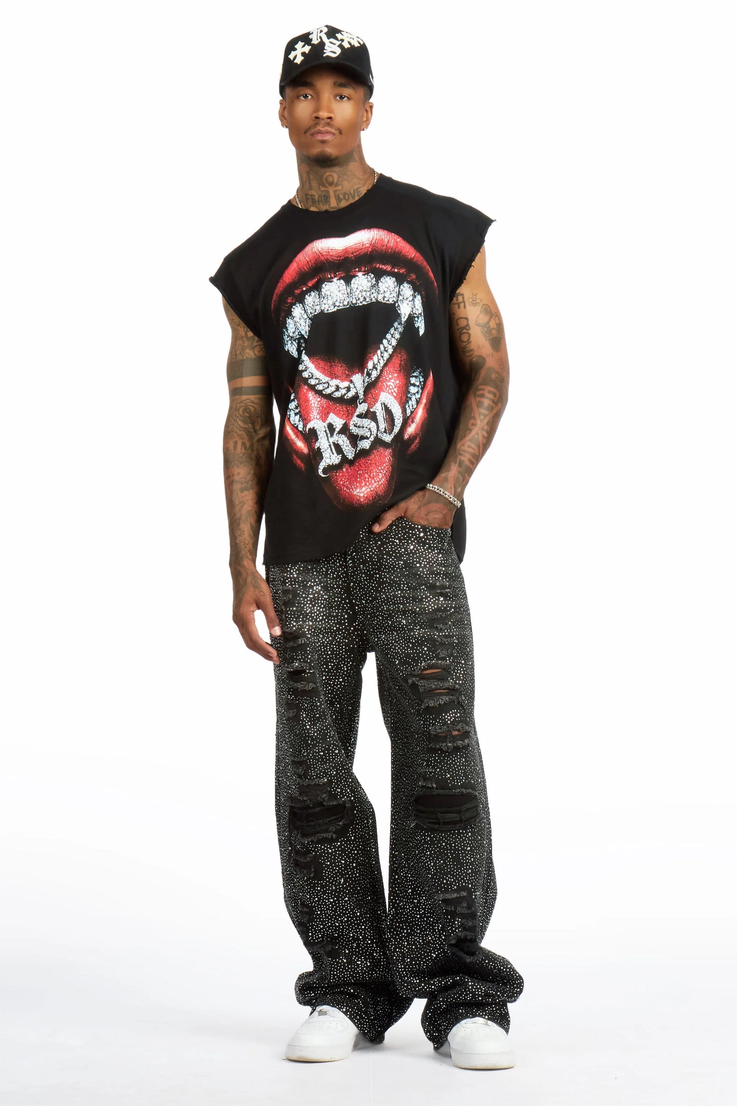 Hendrix Black Rhinestone Baggy Fit Jean