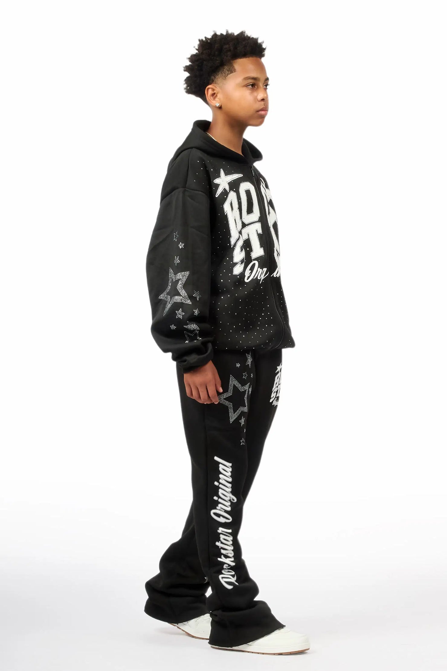 Boys Flaveyo Black/White Rhinestone Stacked Track Set