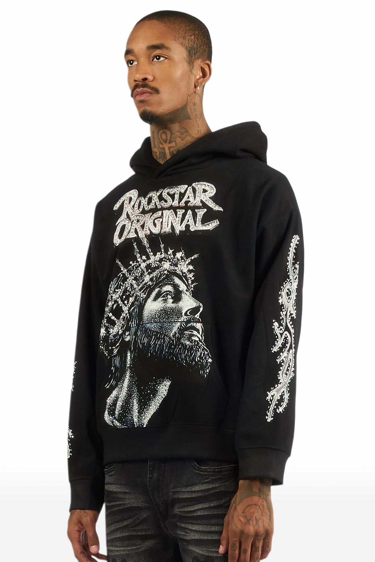 Darius Black Rhinestone Oversized Hoodie