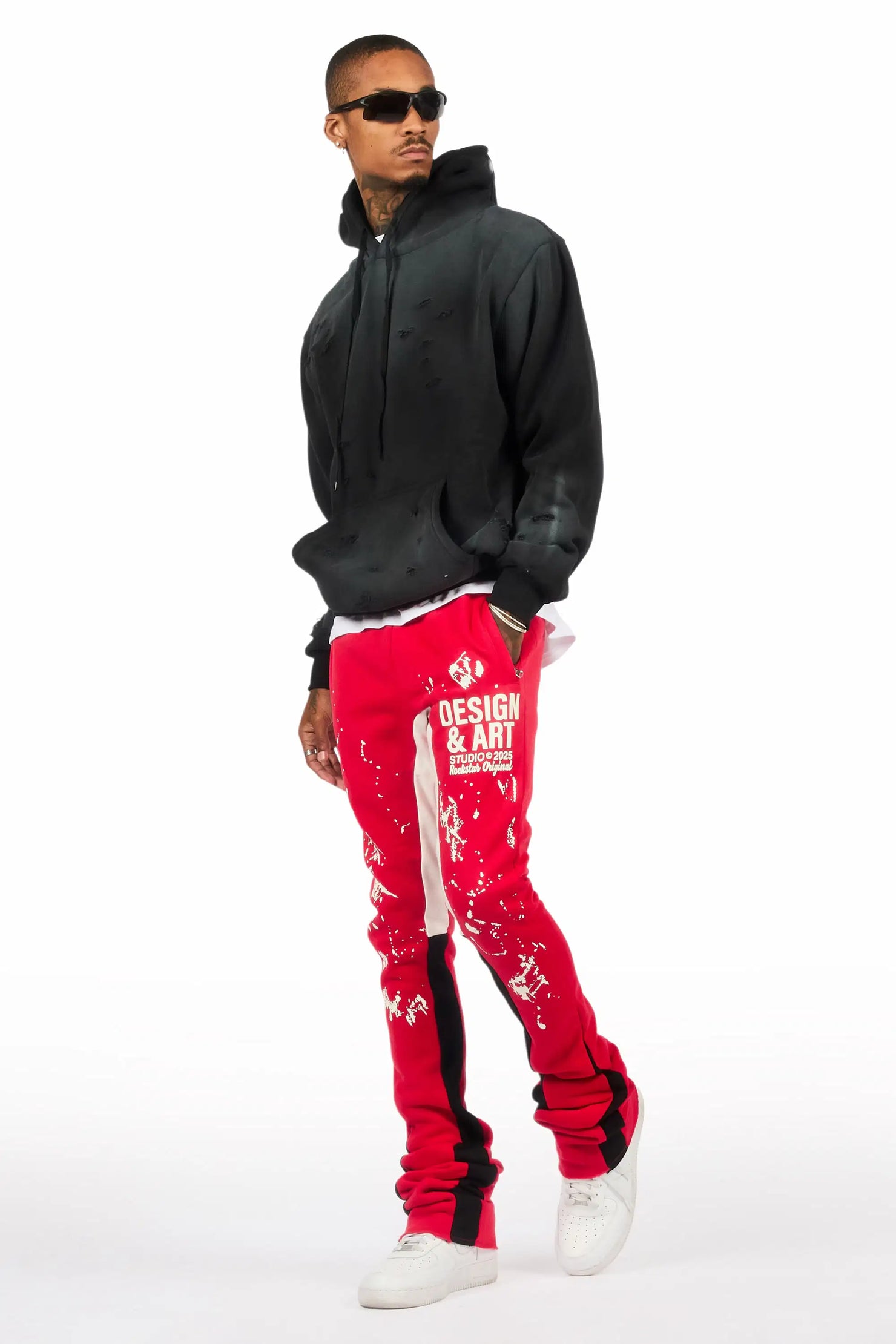 Damone Red Super Stacked Flare Track Pant
