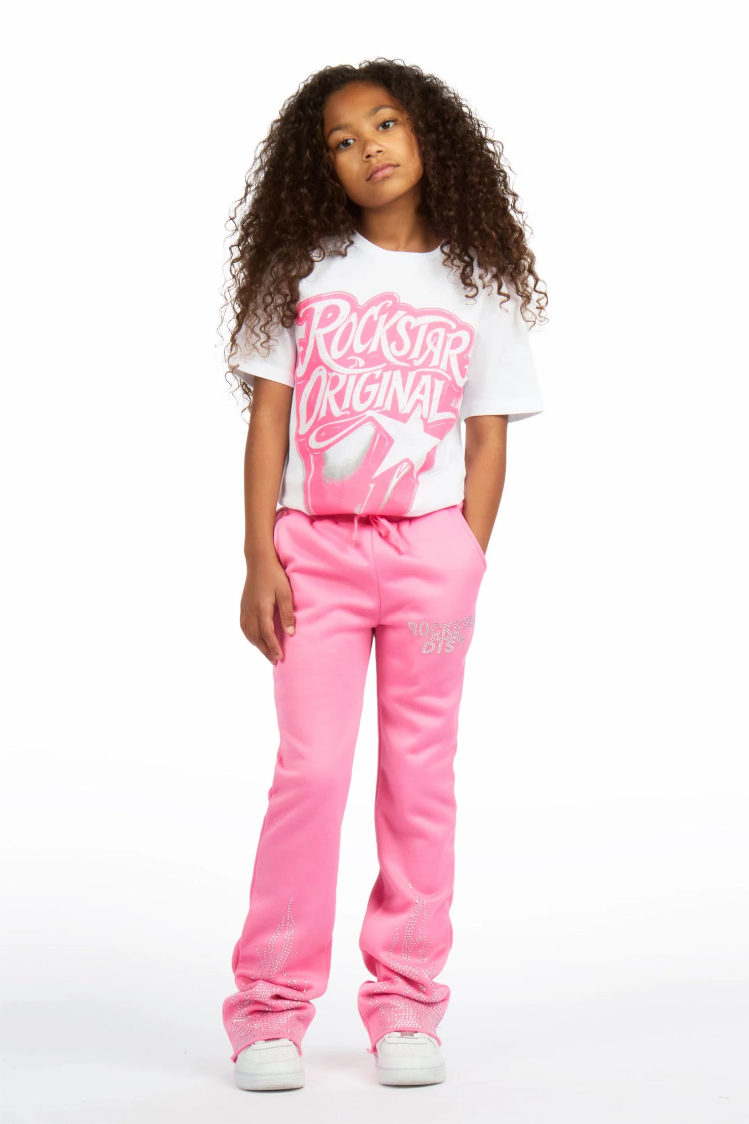 Girls Anastesia Pink Rhinestone Stacked Track Pant