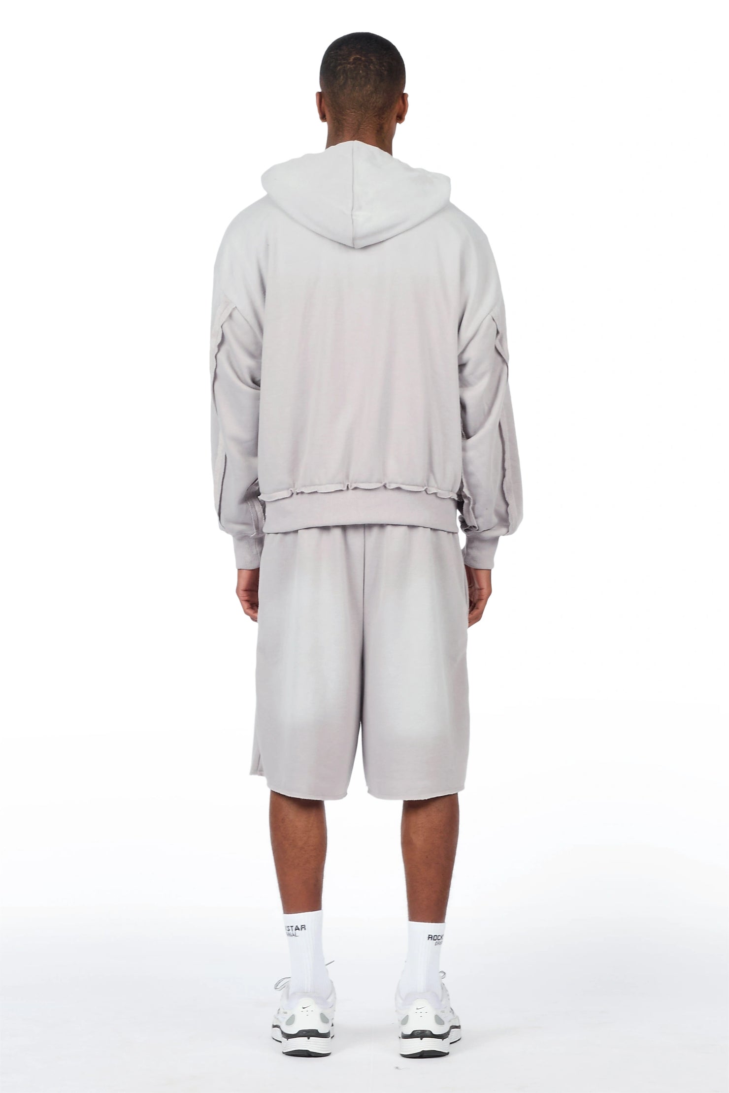 Akila Grey Rhinestone Hoodie Double Waisted Short Set