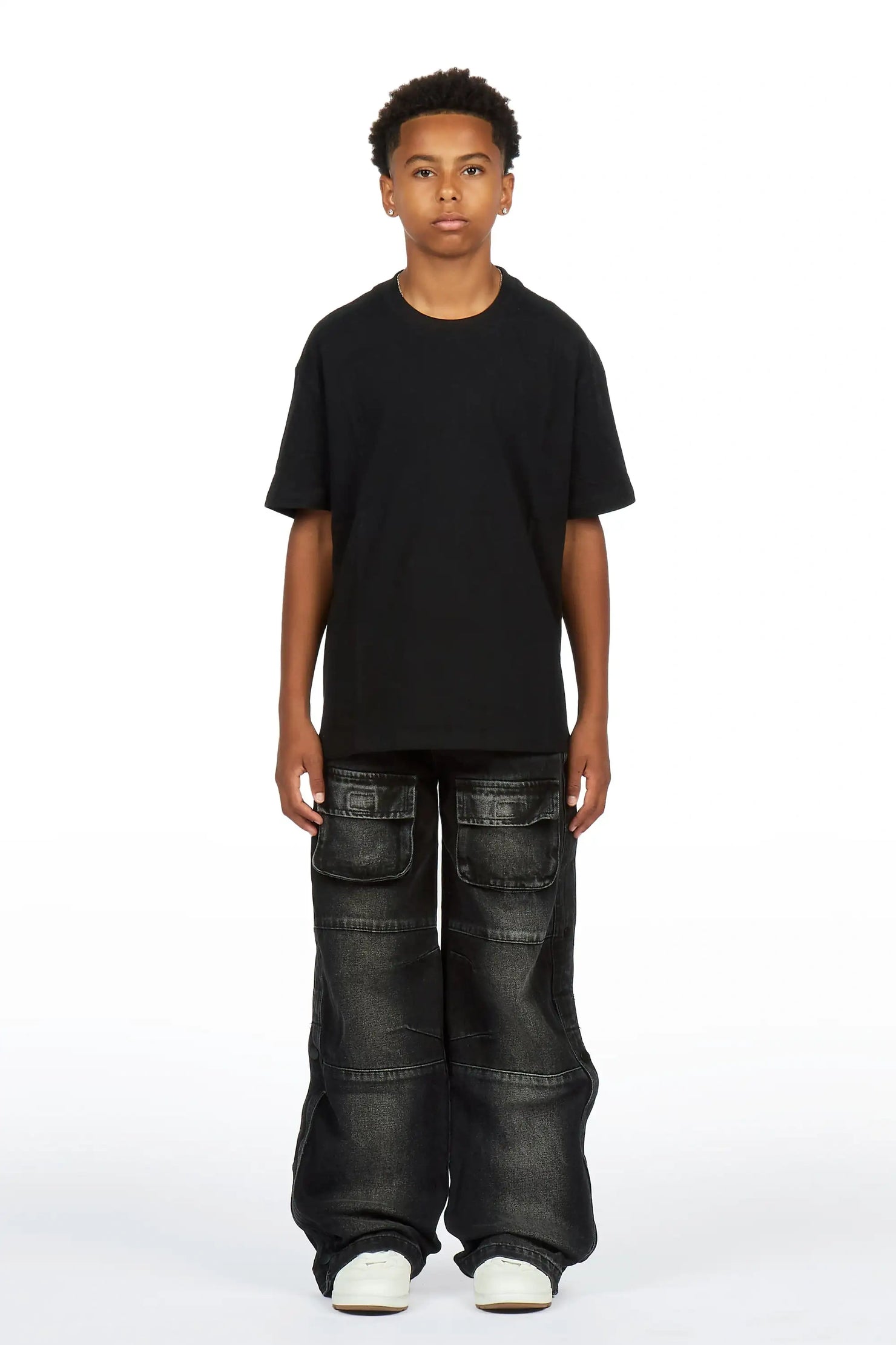Boys Yuri Dark Grey Baggy Fit Cargo Jean