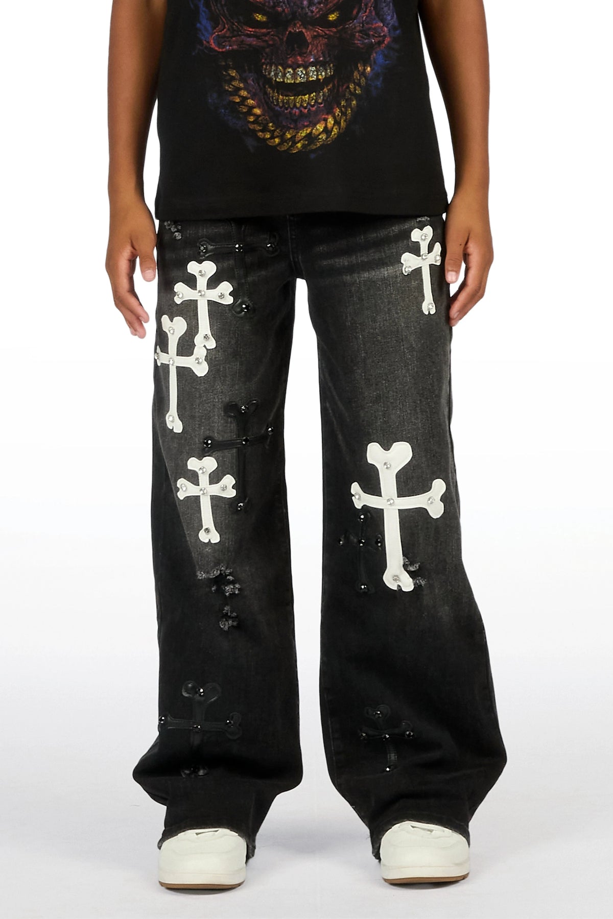 Boys Oliver Dark Grey Patch Baggy Fit Jean