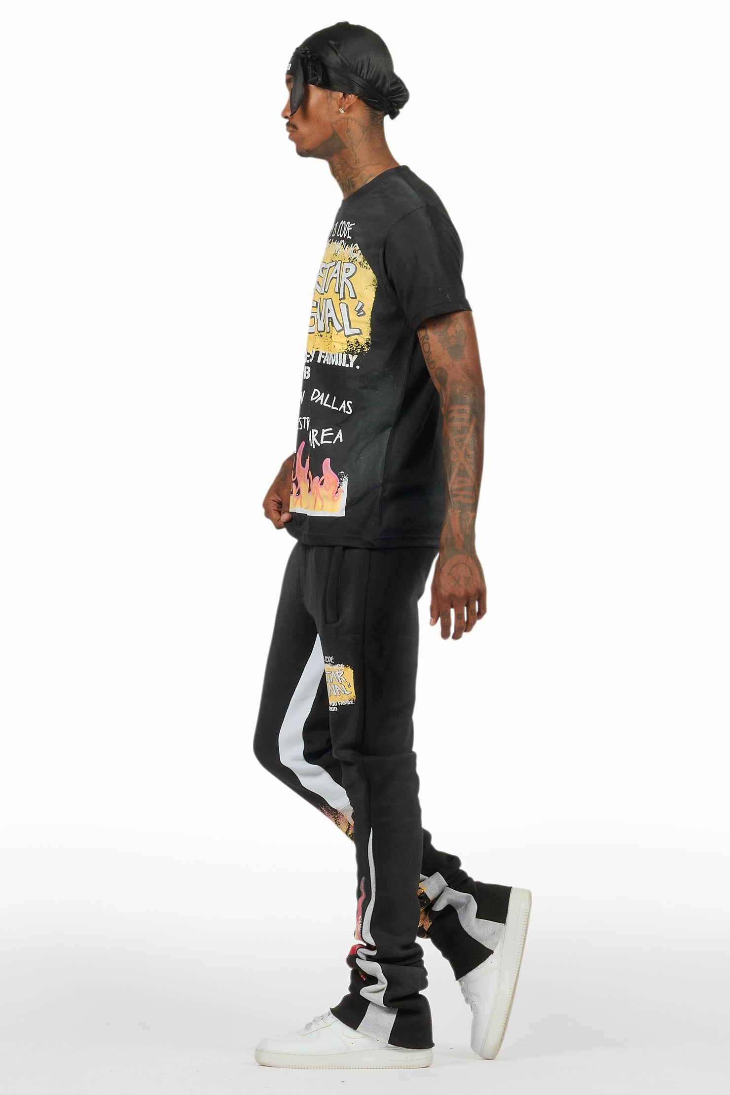 Beno Black/Yellow T-Shirt/Stacked Flare Track Set