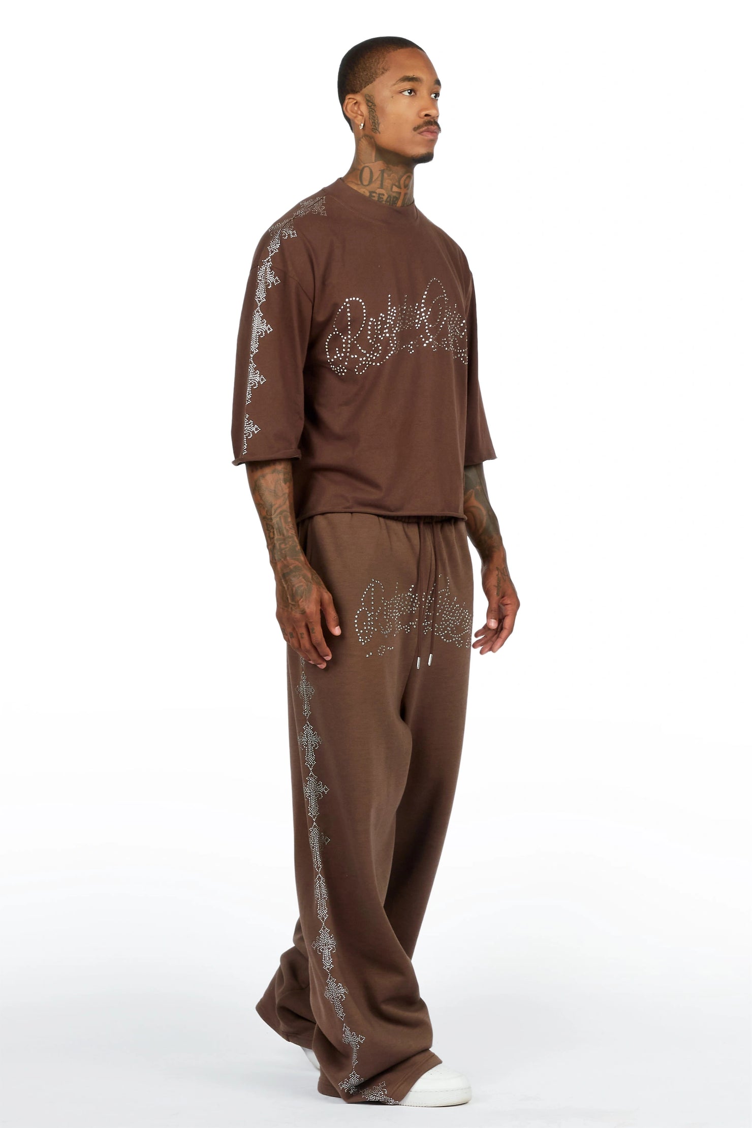 Ferrera Brown Rhinestone T-Shirt/Baggy Track Set