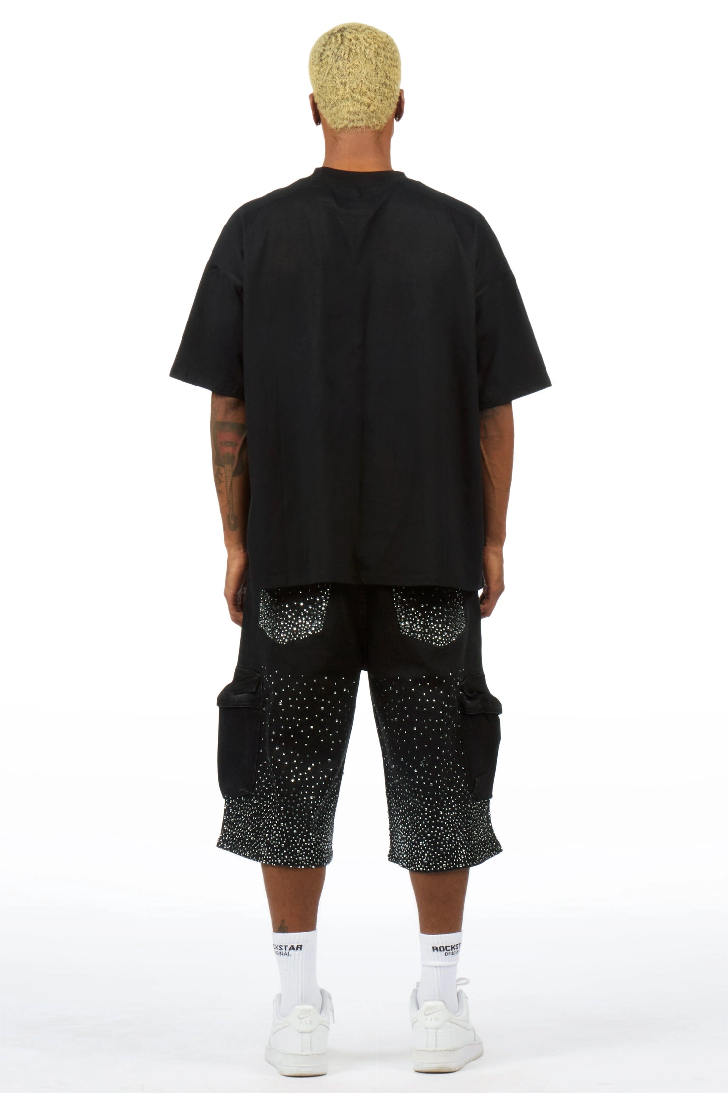 Keoni Black Rhinestone T-Shirt Denim Jort Set