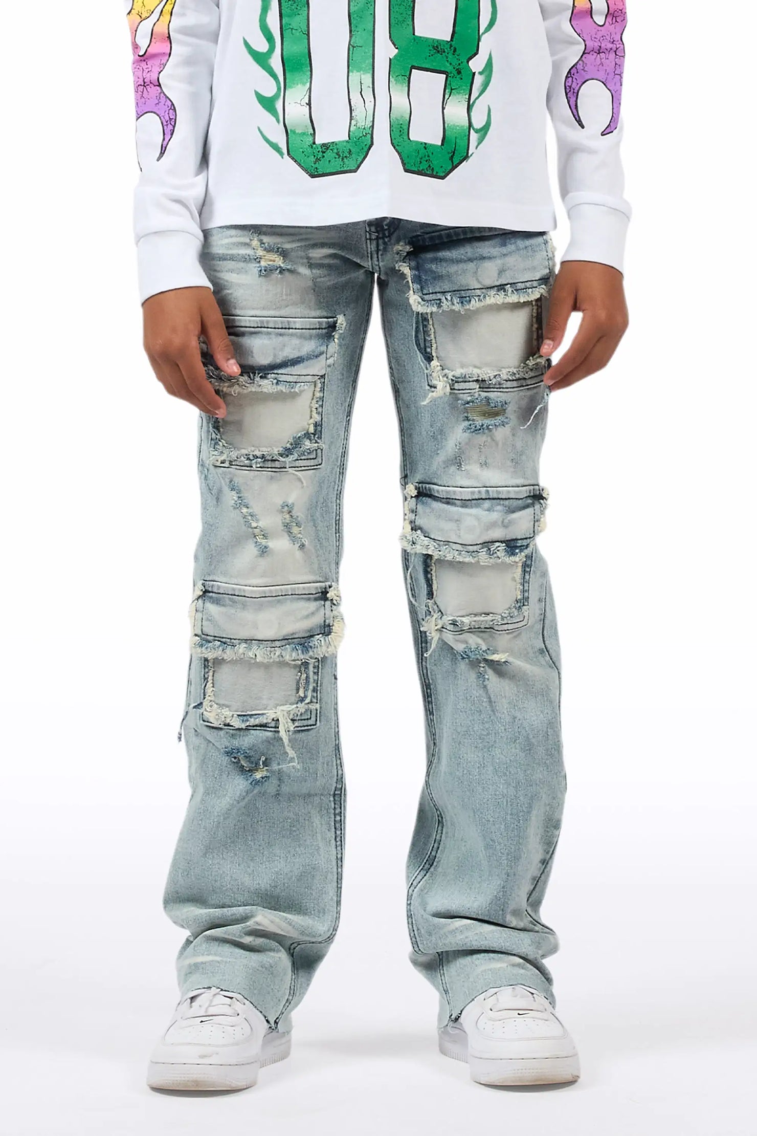 Boys Petrus Blue Stacked Flare Jean