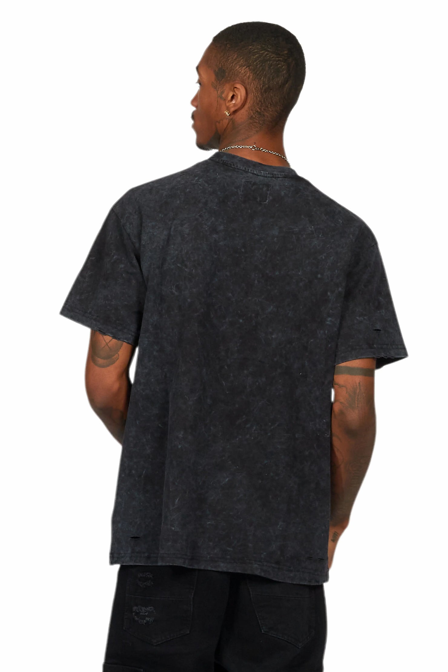 Basic Rockstar Vintage Black Oversized Distressed Plain T-Shirt