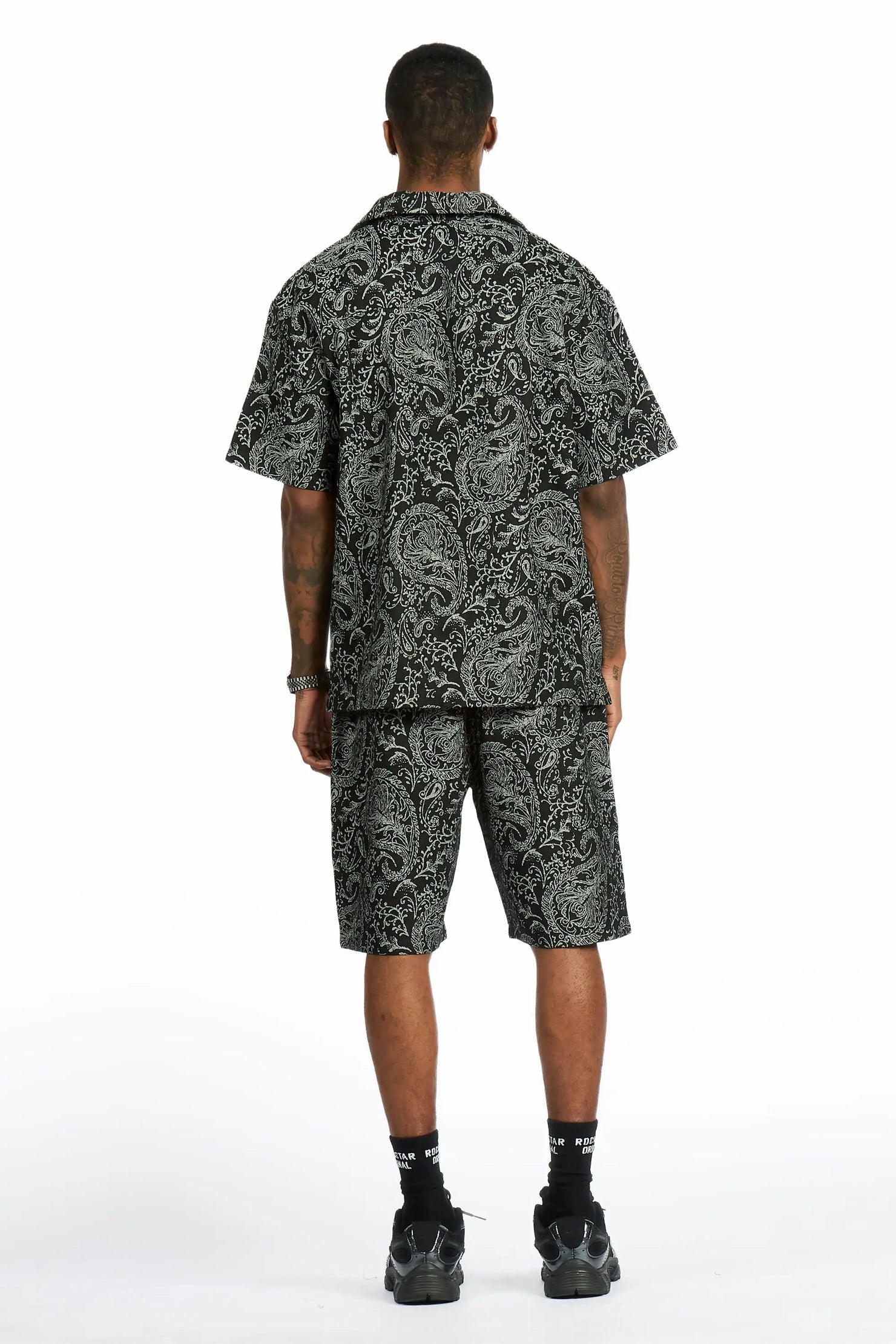 Franklin Black Button Down Shirt/Short Set