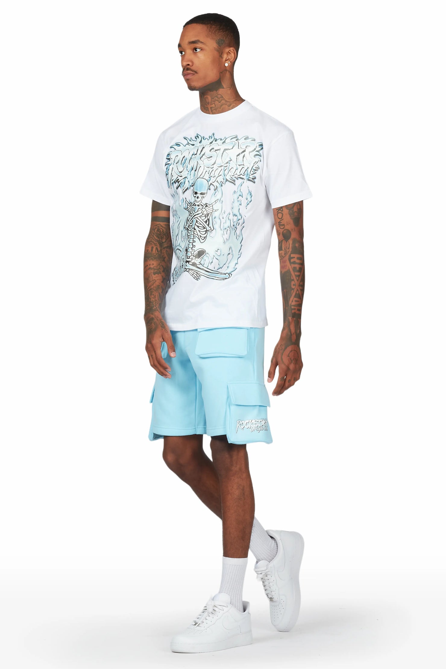 Yoga White/Blue T-Shirt Short Set