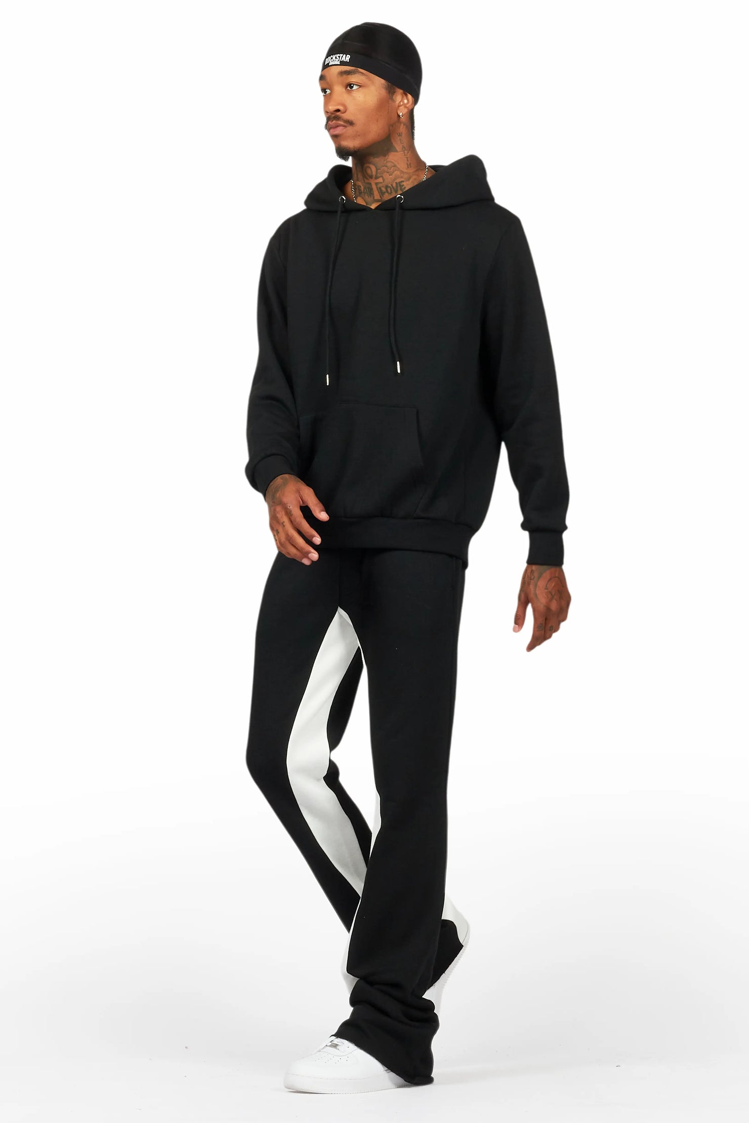 Basic Black/White Hoodie/Baggy Track Pant Set
