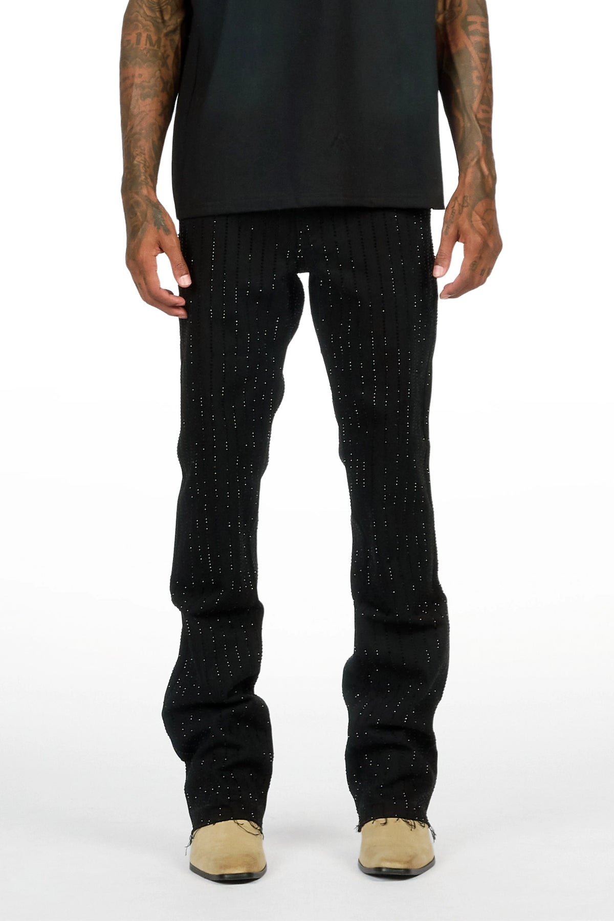 Mori Black Rhinestone Stacked Flare Jean