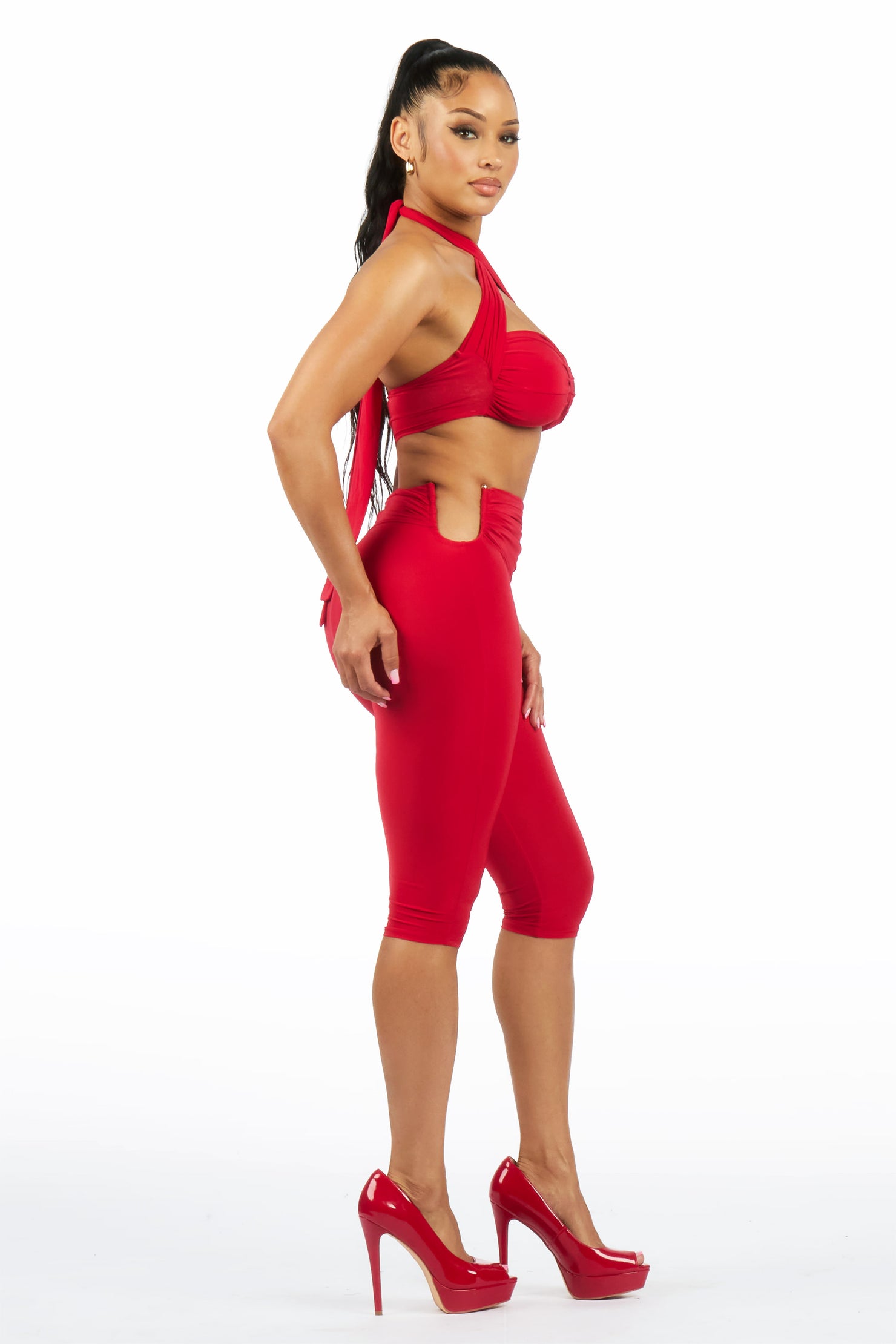 Pedal-Up Red Matching Capri Set
