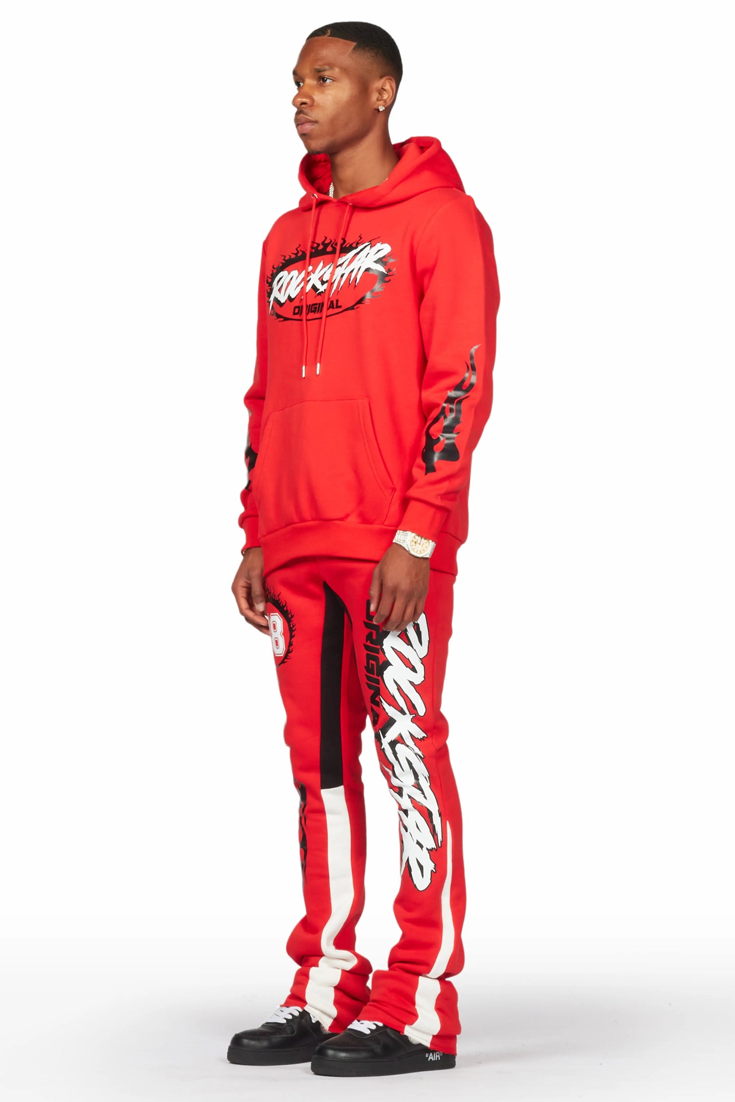 Draven Red Hoodie/Stacked Flare Track Pant Set