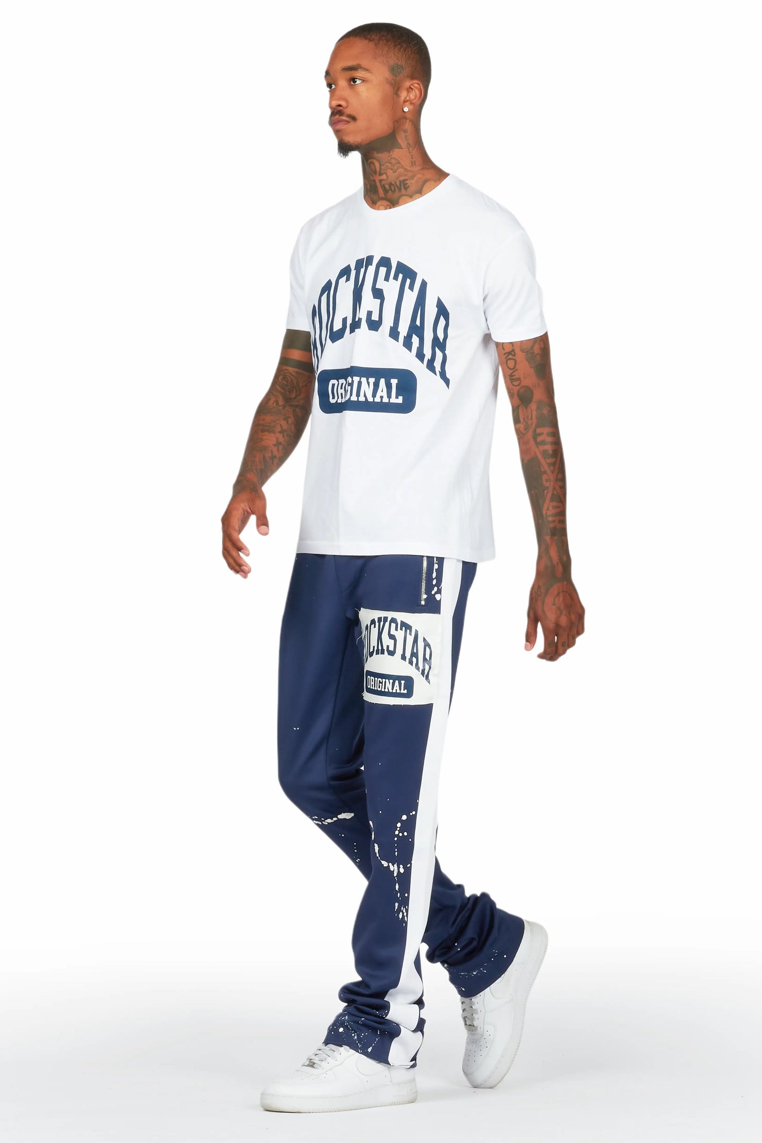 Daxx White/Navy T-Shirt/Stacked Flare Track Set