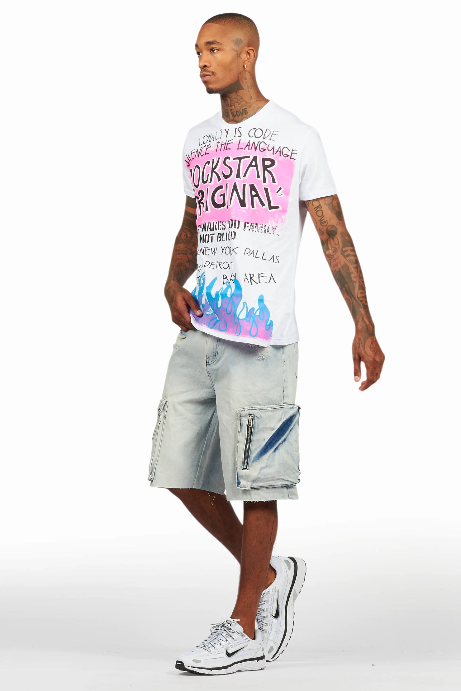 Beno White/Blue T-Shirt/Denim Short Set