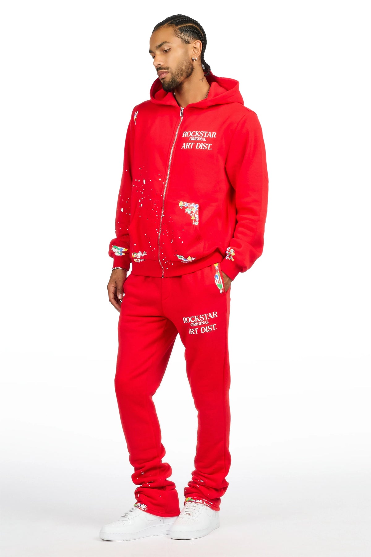 Art Dist Red Zip Up Hoodie/Stacked Track Set