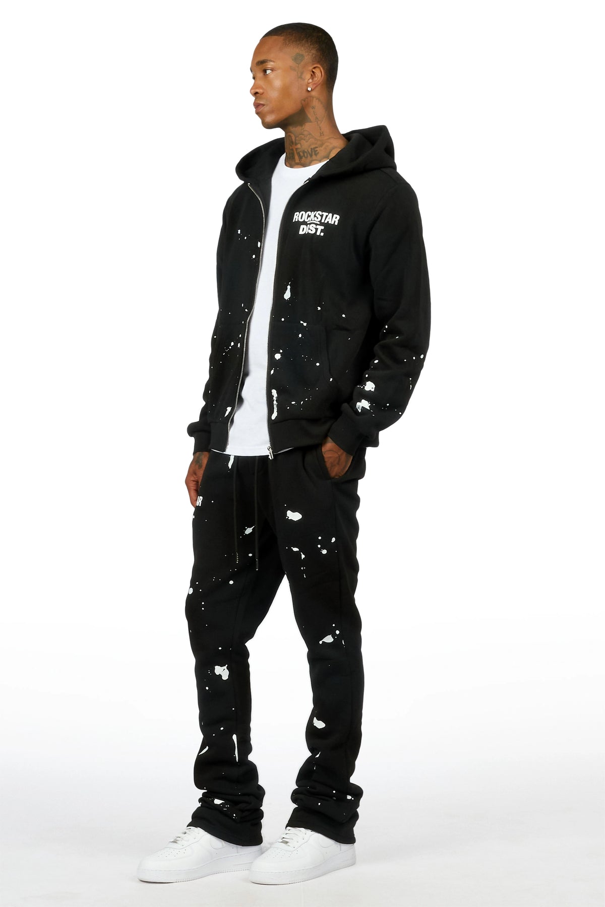 Zip Up Black Raffer Hoodie/Stacked Track Set