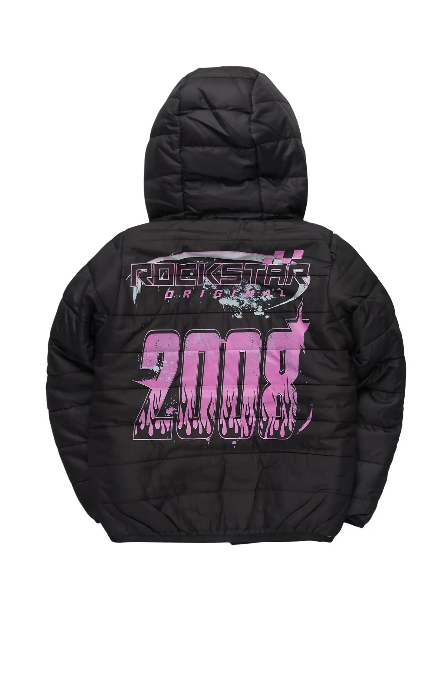 Girls Daegra Black/Mauve Reversible Fur Puffer Jacket
