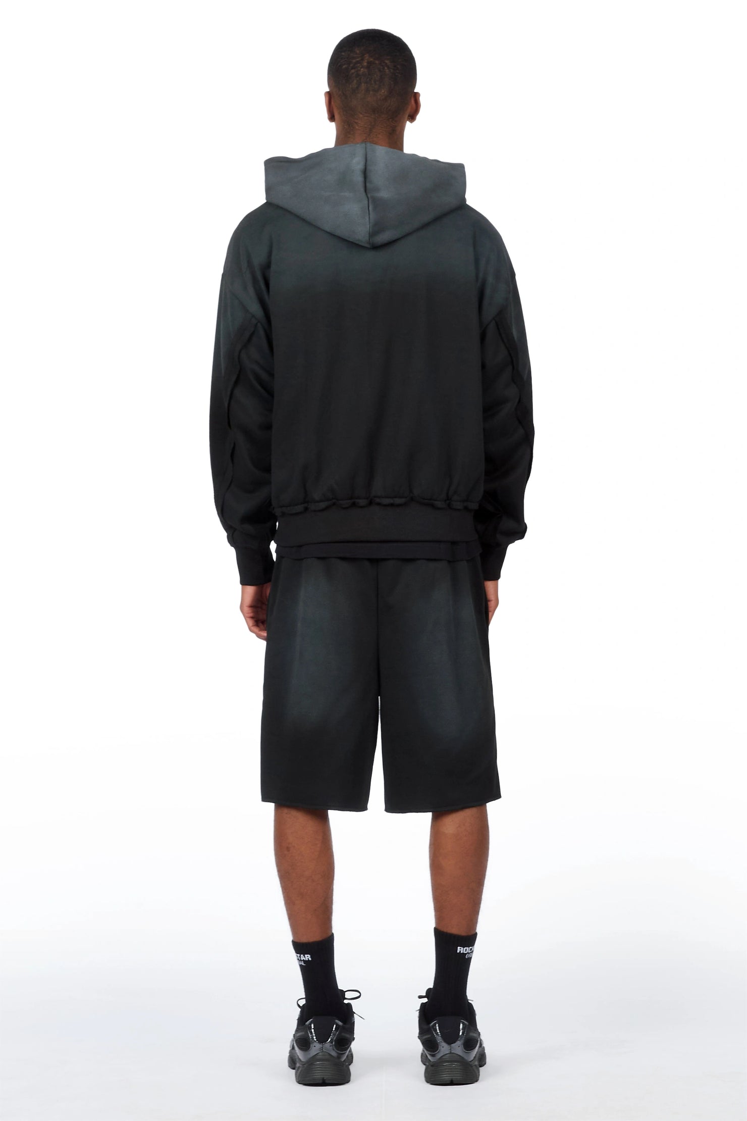 Akila Black Rhinestone Hoodie Double Waisted Short Set