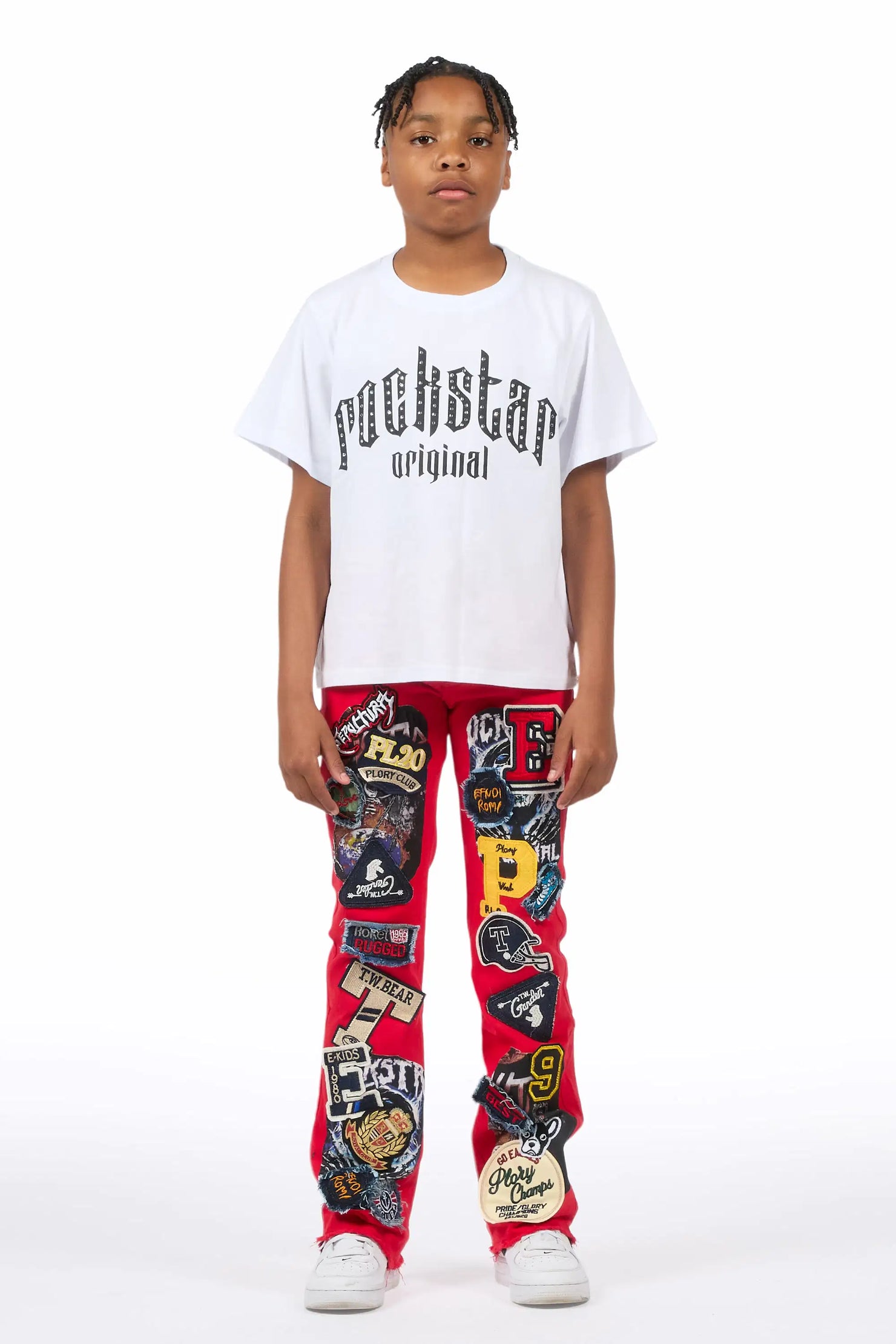 Boys Espen Red Stacked Flare Jean