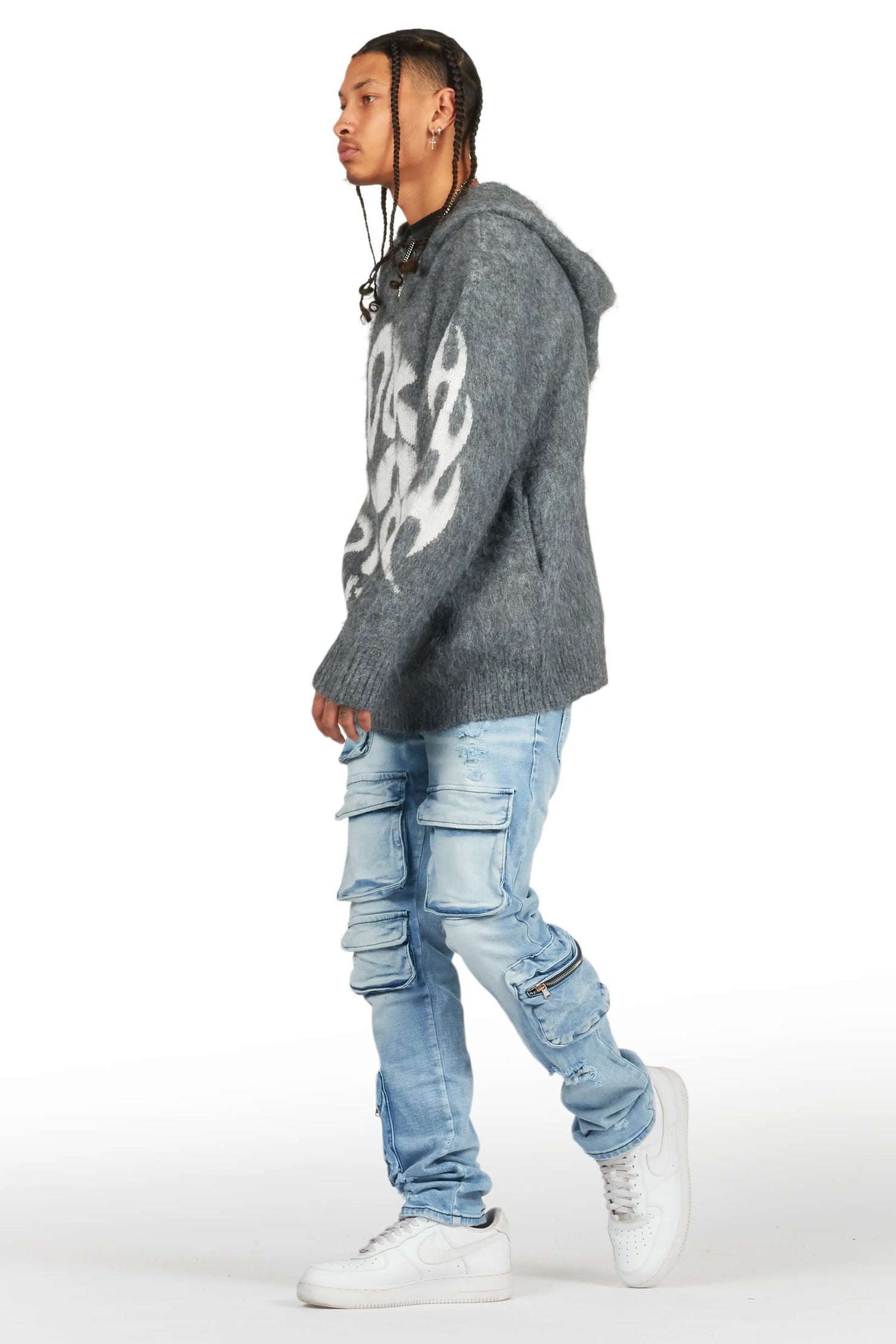 Hakon Grey Graphic Knitted Mohair Hoodie