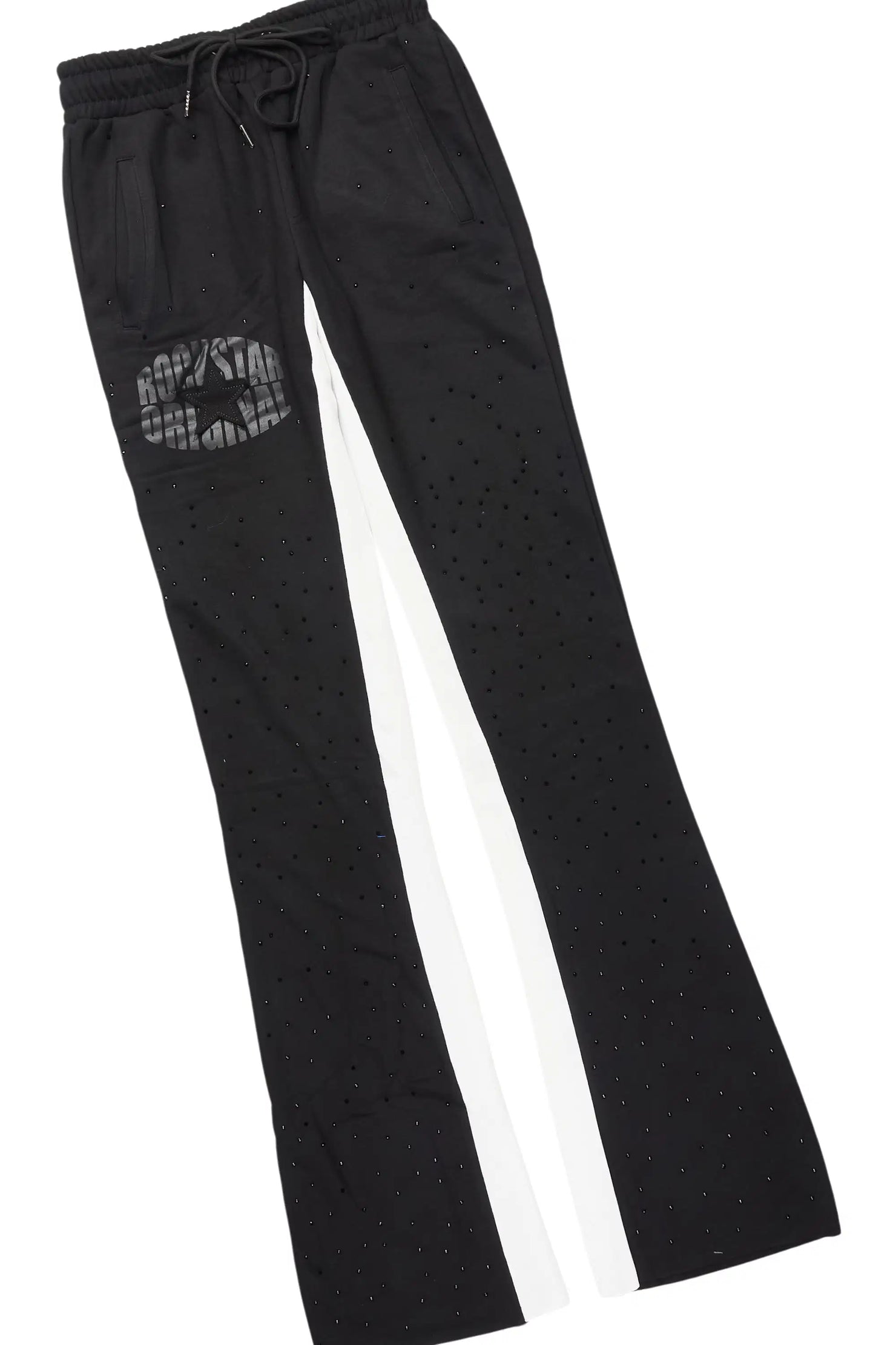 States Black Rhinestone Hoodie Stacked Flare Track Set