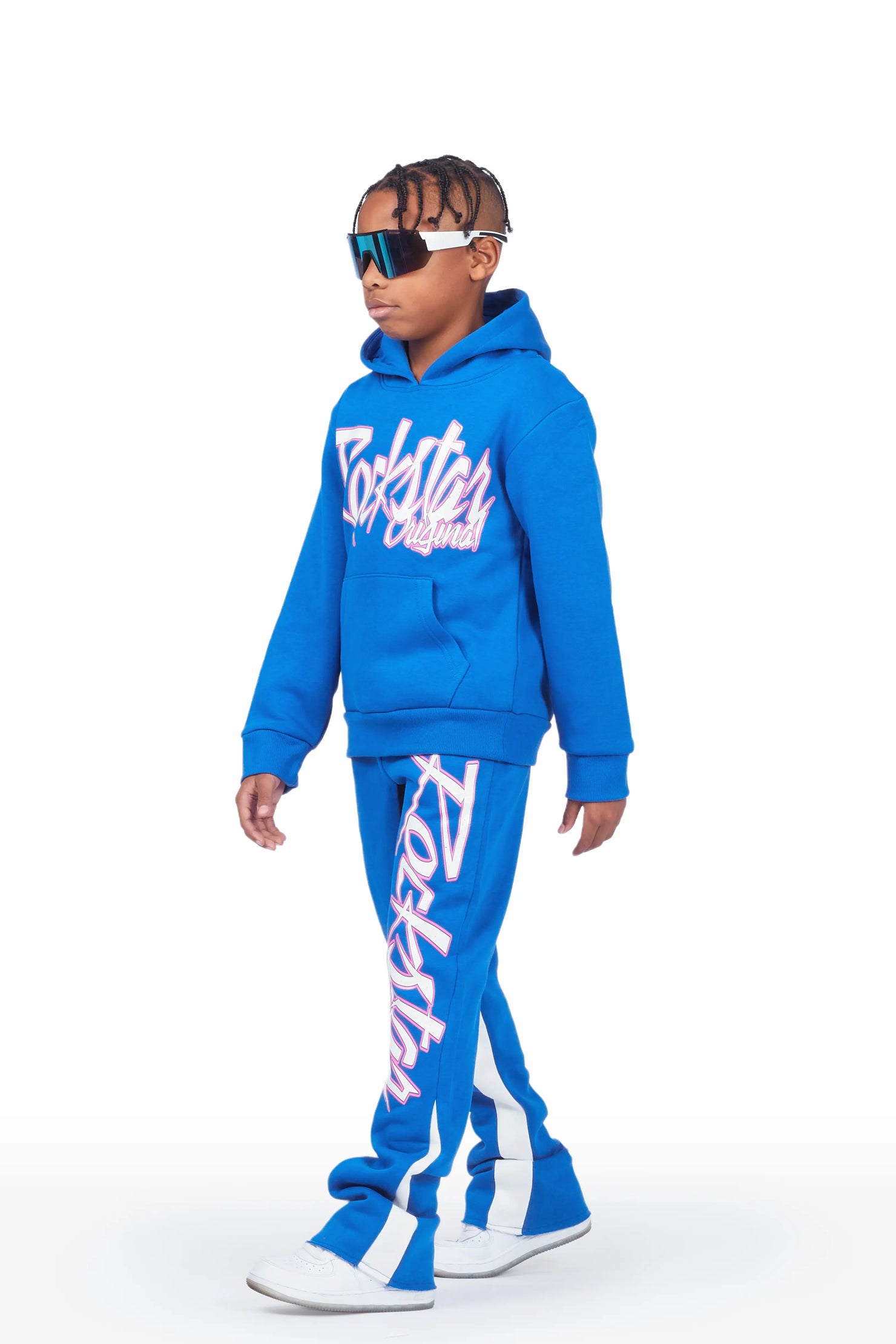 Boys Kalibre Royal Blue Hoodie Stacked Flare Track Set
