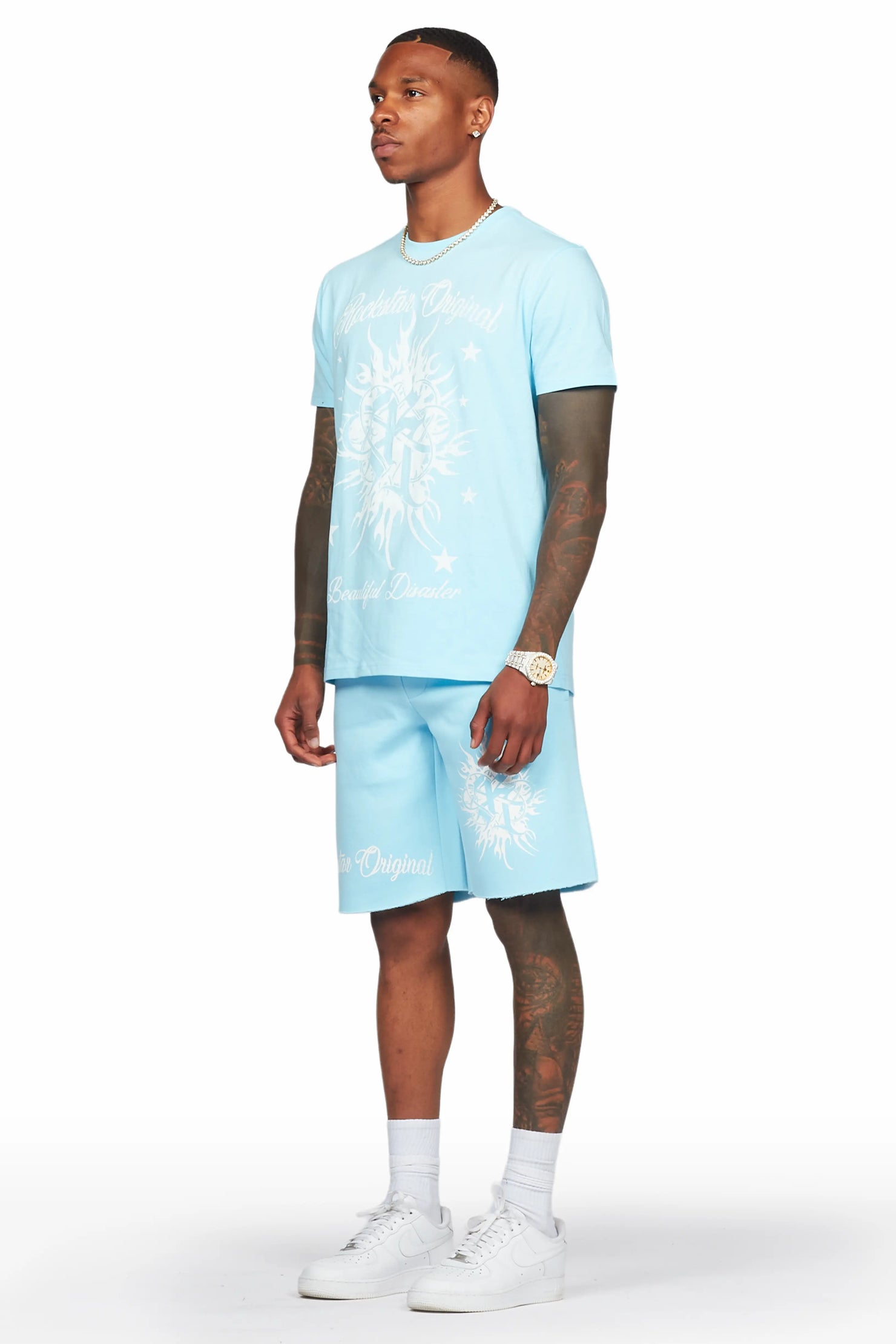 Spiral Baby Blue T-Shirt Short Set