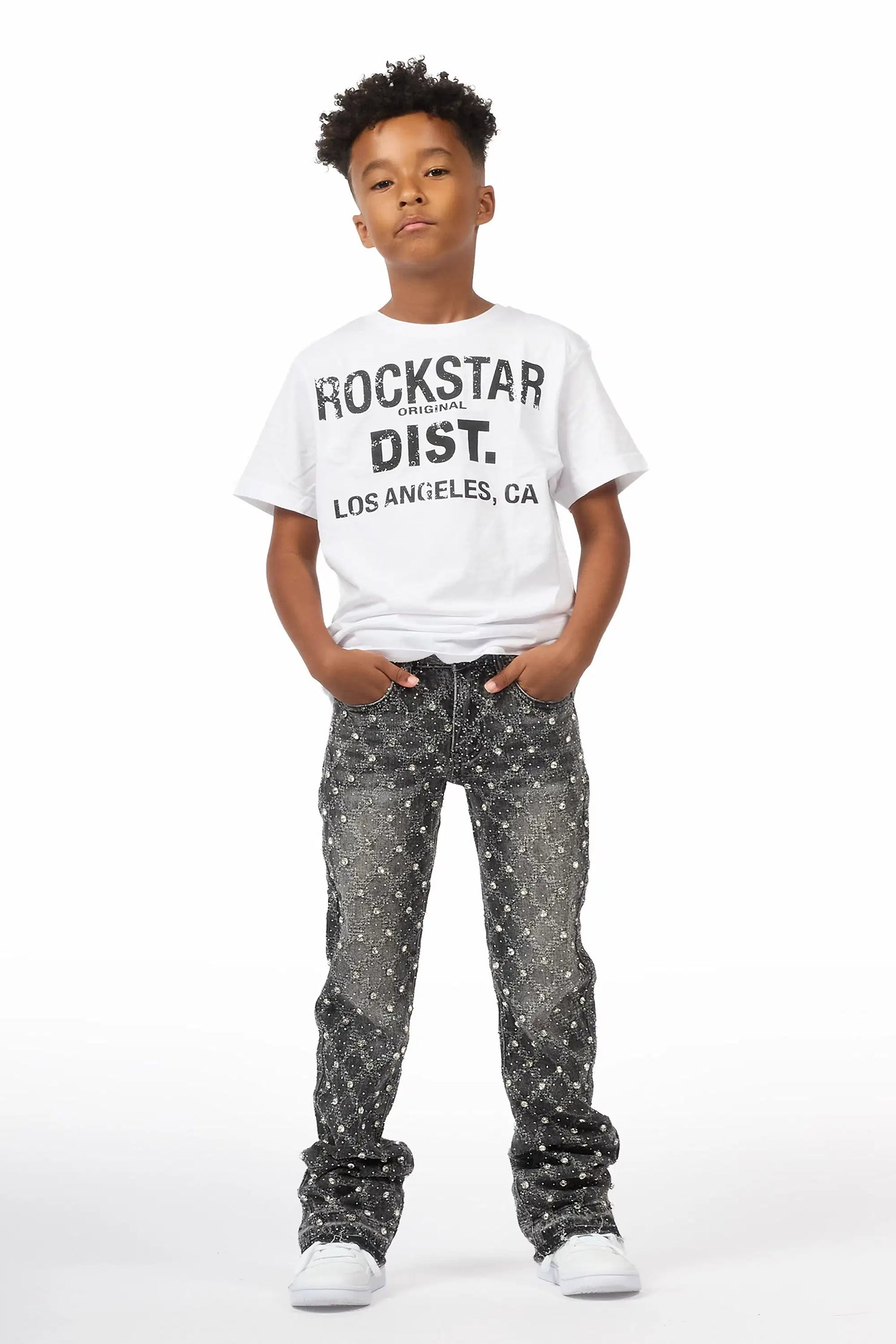 Boys Glit Grey Rhinestone Stacked Flare Jean