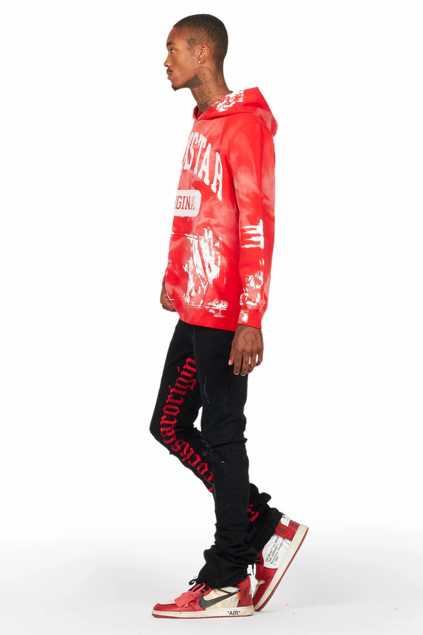 Karlo Red Hoodie/Super Stacked Flare Jean Bundle