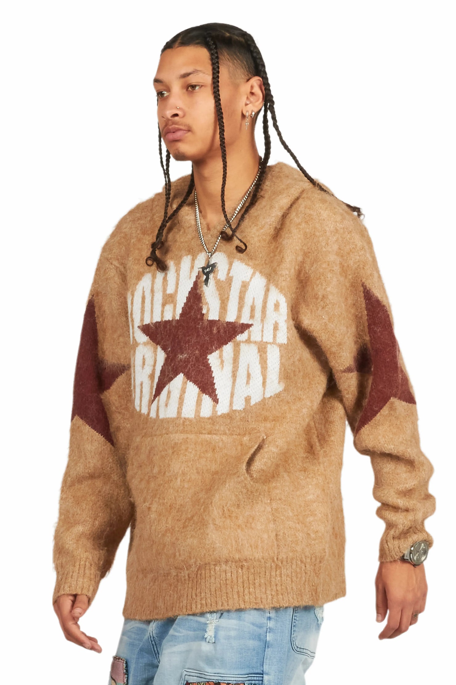 States Brown Graphic Knitted Mohair Hoodie