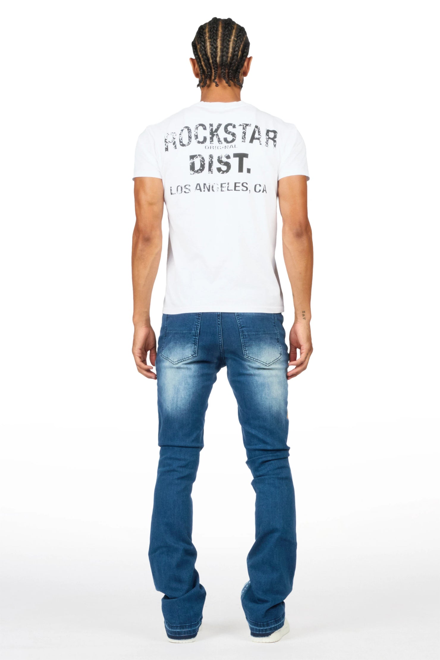Periz Dark Blue Painter Stacked Flare Jean